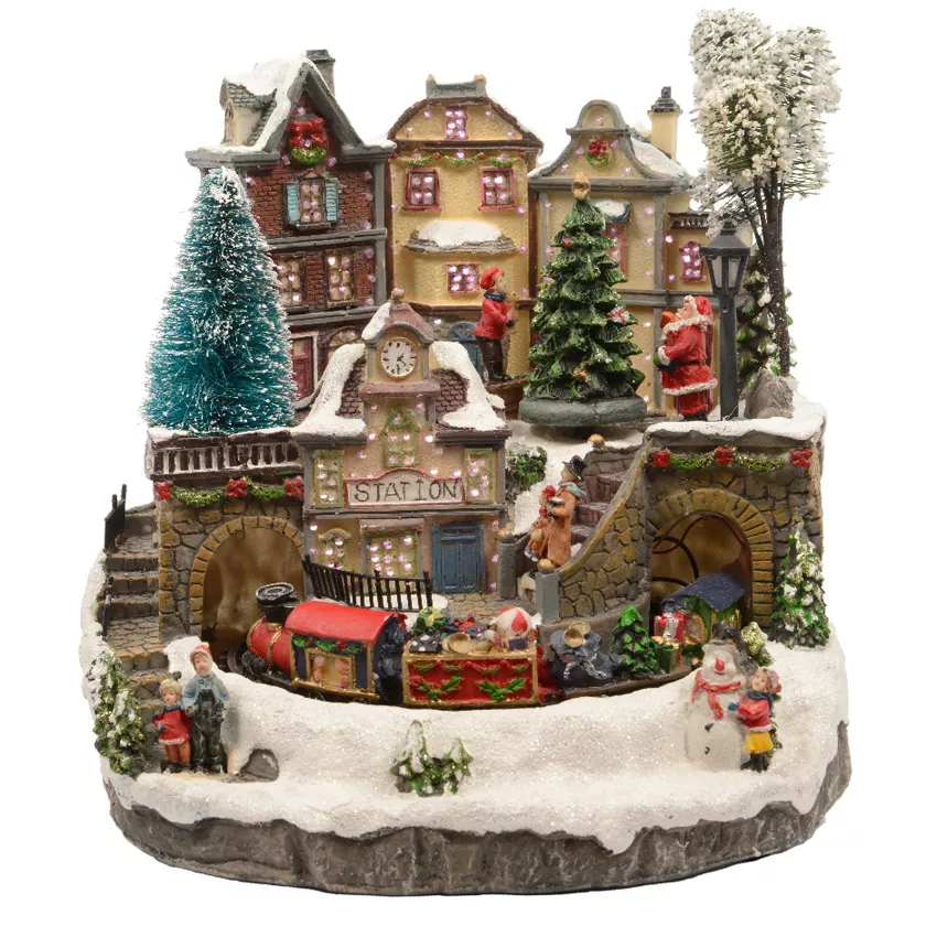 Beleuchtete Weihnachtsdorf-Szene Lausanne City