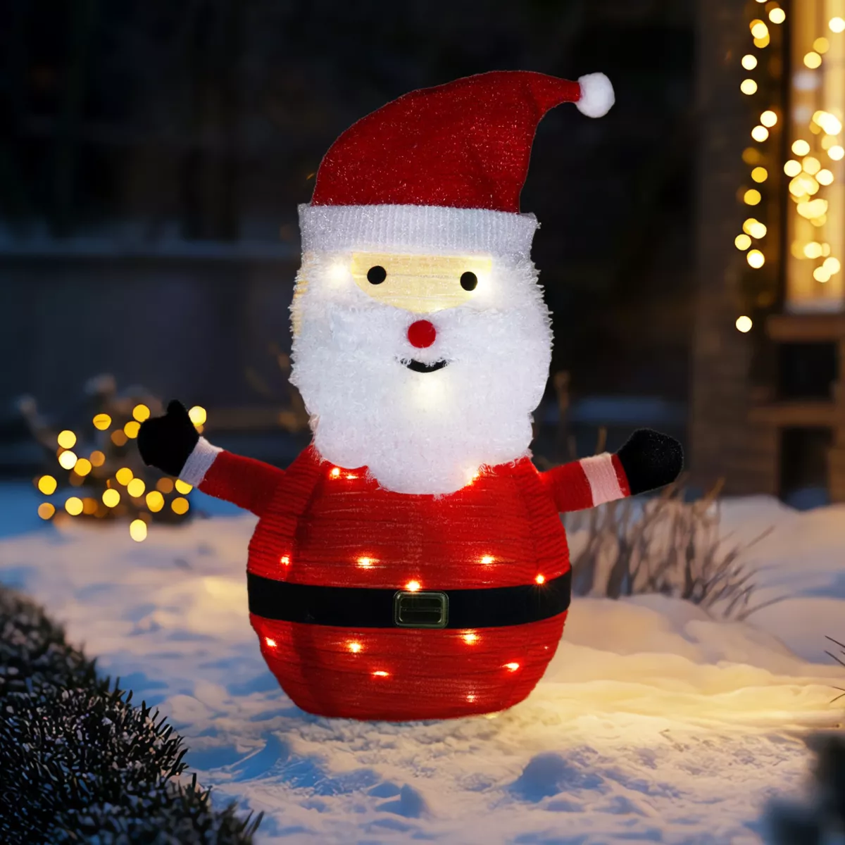 Verlichte Kerstman op batterijen (H68 cm) Opvouwbaar Rood
