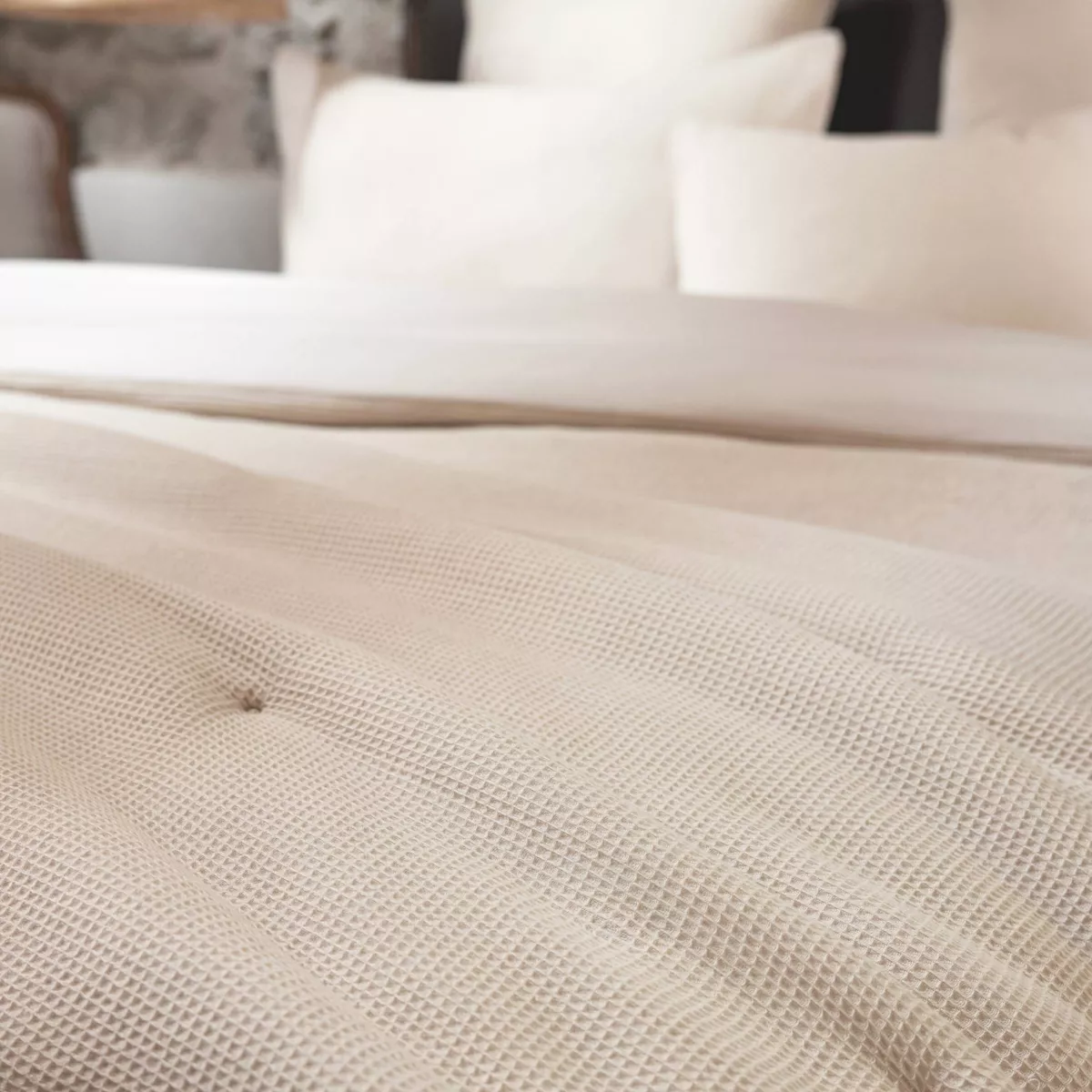 Colcha de algodón con diseño de panal de abeja (90 x 220 cm) Eva Beige