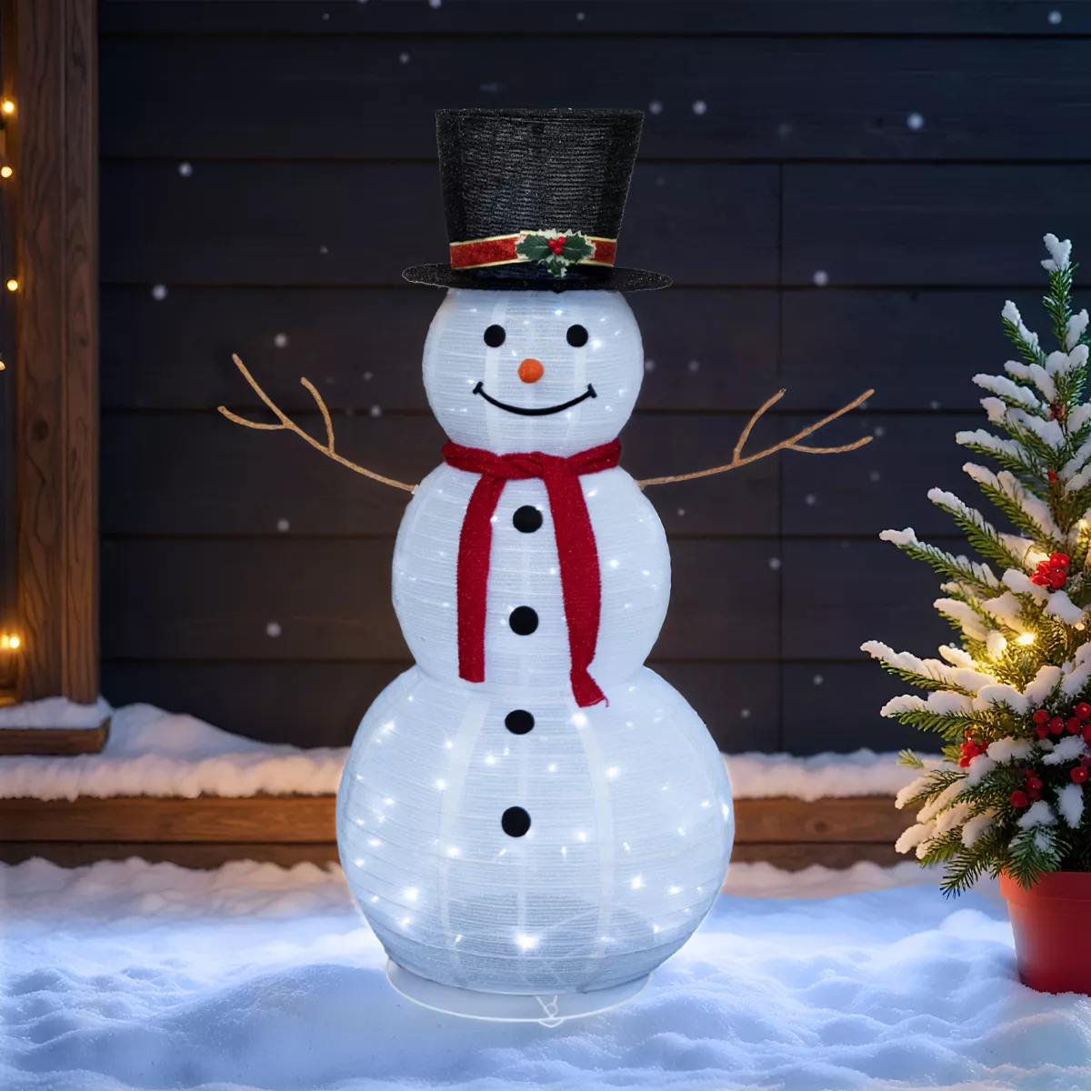 Lichtgevende sneeuwpop 100 LED's (H120 cm) Stan Koud Wit