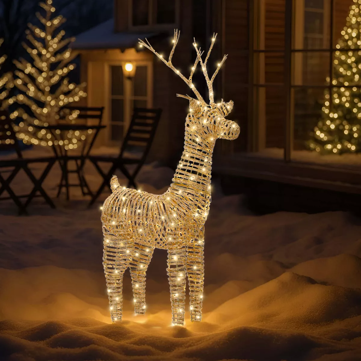 Renne lumineux 360 Micro LED (H104 cm) Résine tressée Blanc chaud