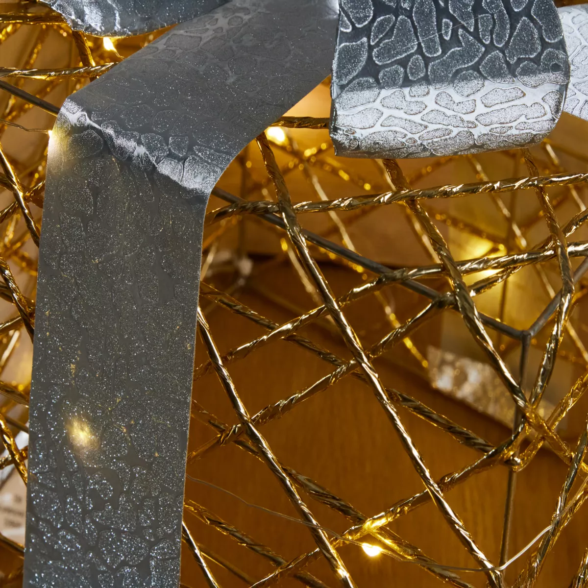 Conjunto de 3 regalos luminosos a pilas 90 LED (H29 cm) Festivo Oro y blanco cálido