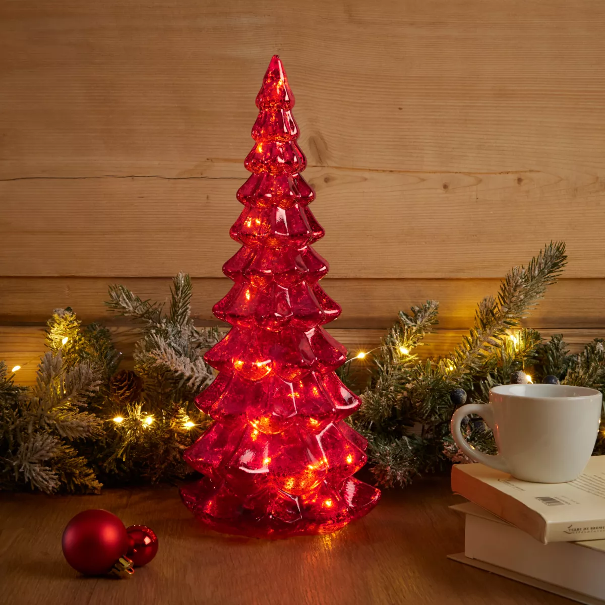 Albero di Natale luminoso a batteria 20 LED (H32 cm) Eterno Rosso