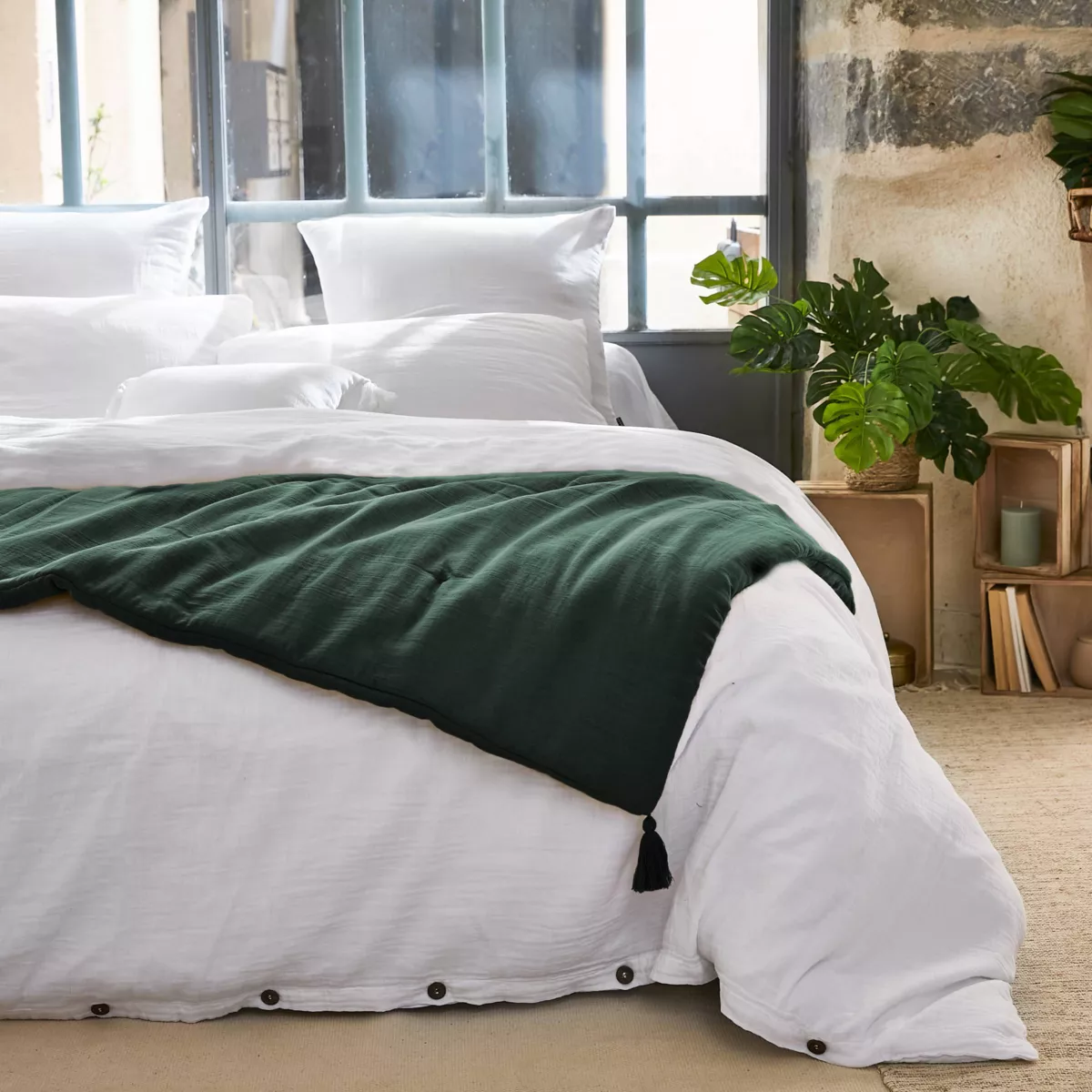 Edredón de gasa de algodón (150 x 150 cm) Gaïa Verde Pino