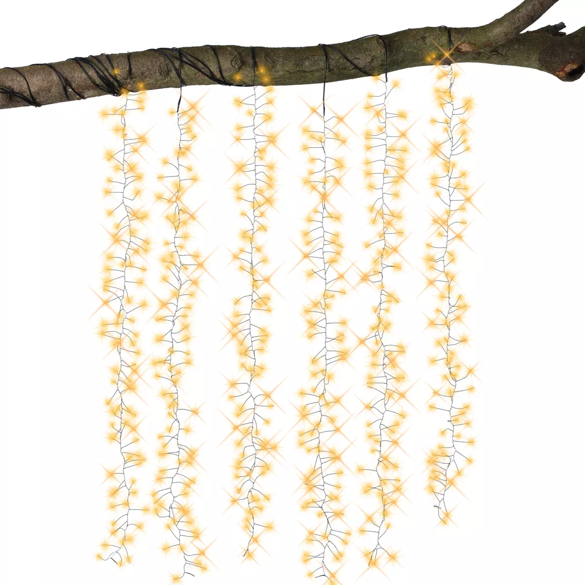 Cascata luminosa 1 m 600 Micro LED cavo nero 6 Discese Bianco caldo dorato