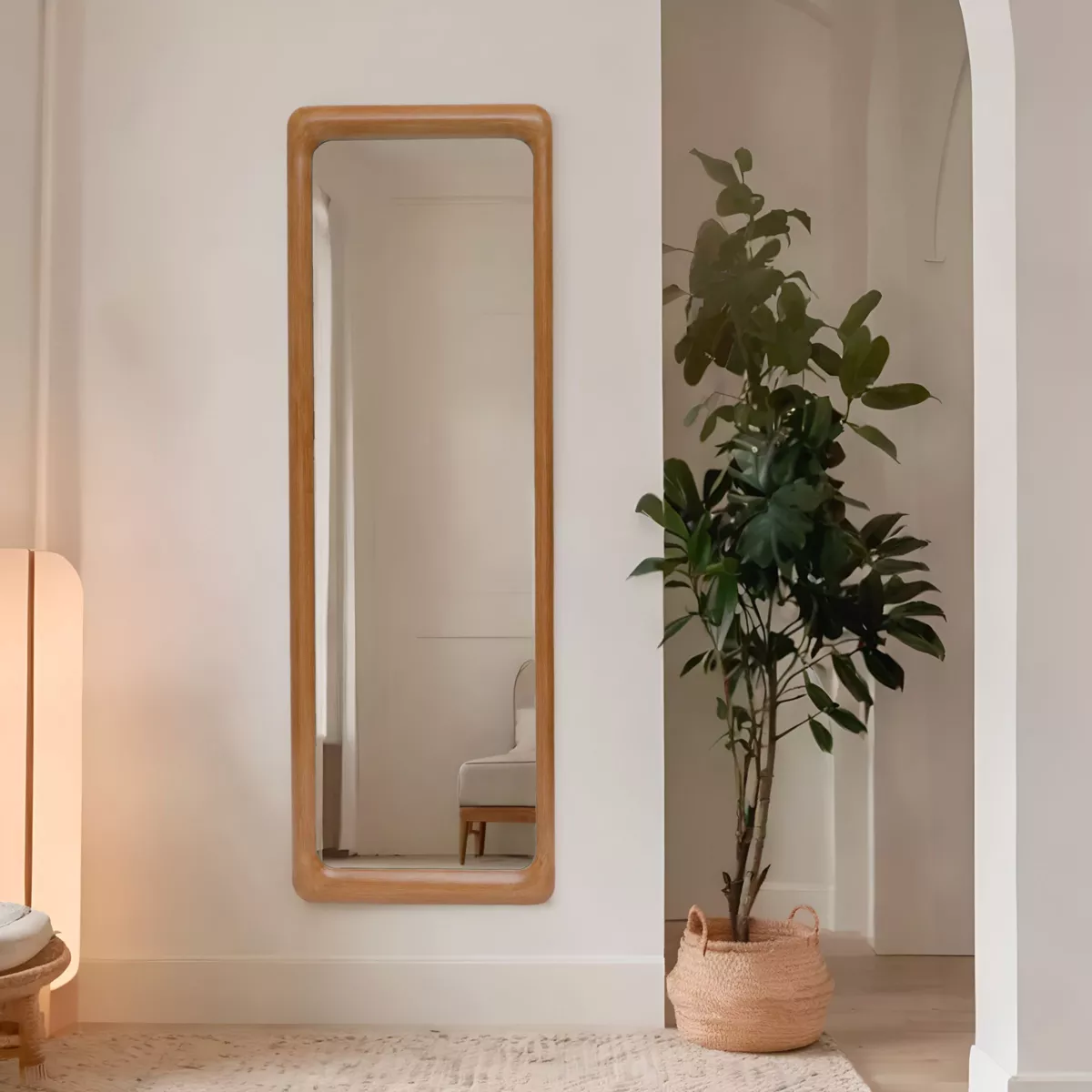 Grande specchio da appoggiare in legno (H173 cm) Delhi Naturale beige