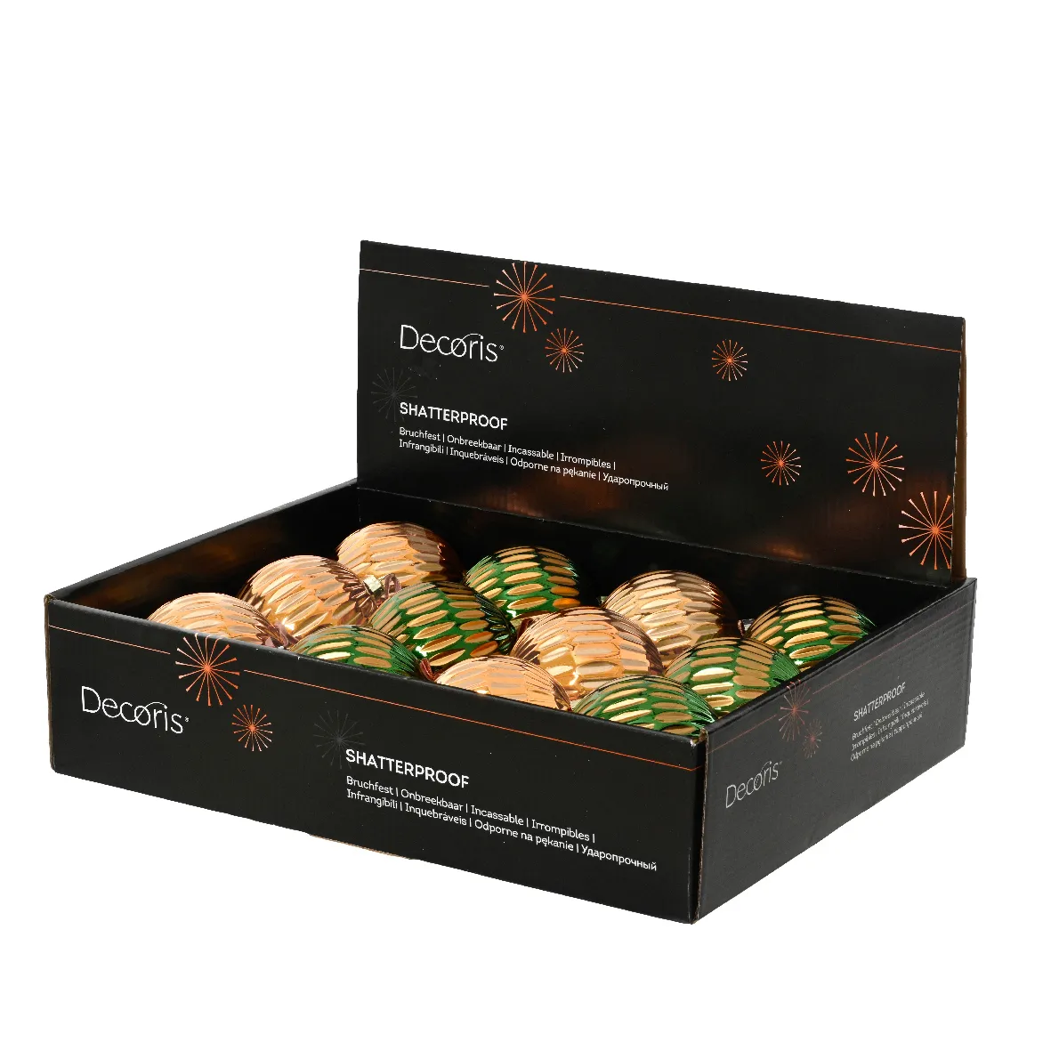 Set di 12 palline di Natale (D80 mm) Lusso Retrò Arancione e verde abete