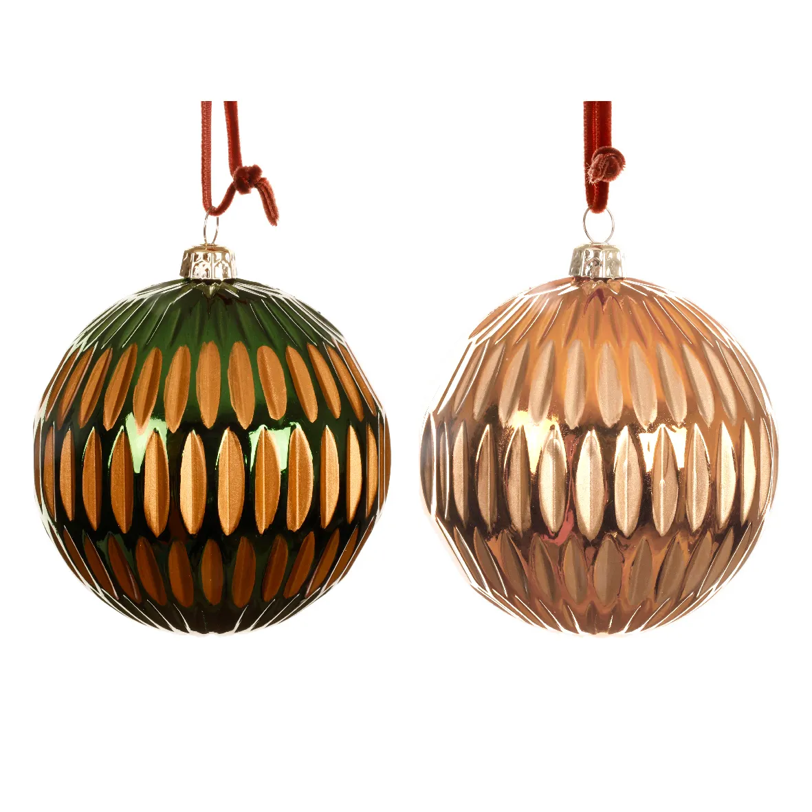 Set di 12 palline di Natale (D80 mm) Lusso Retrò Arancione e verde abete