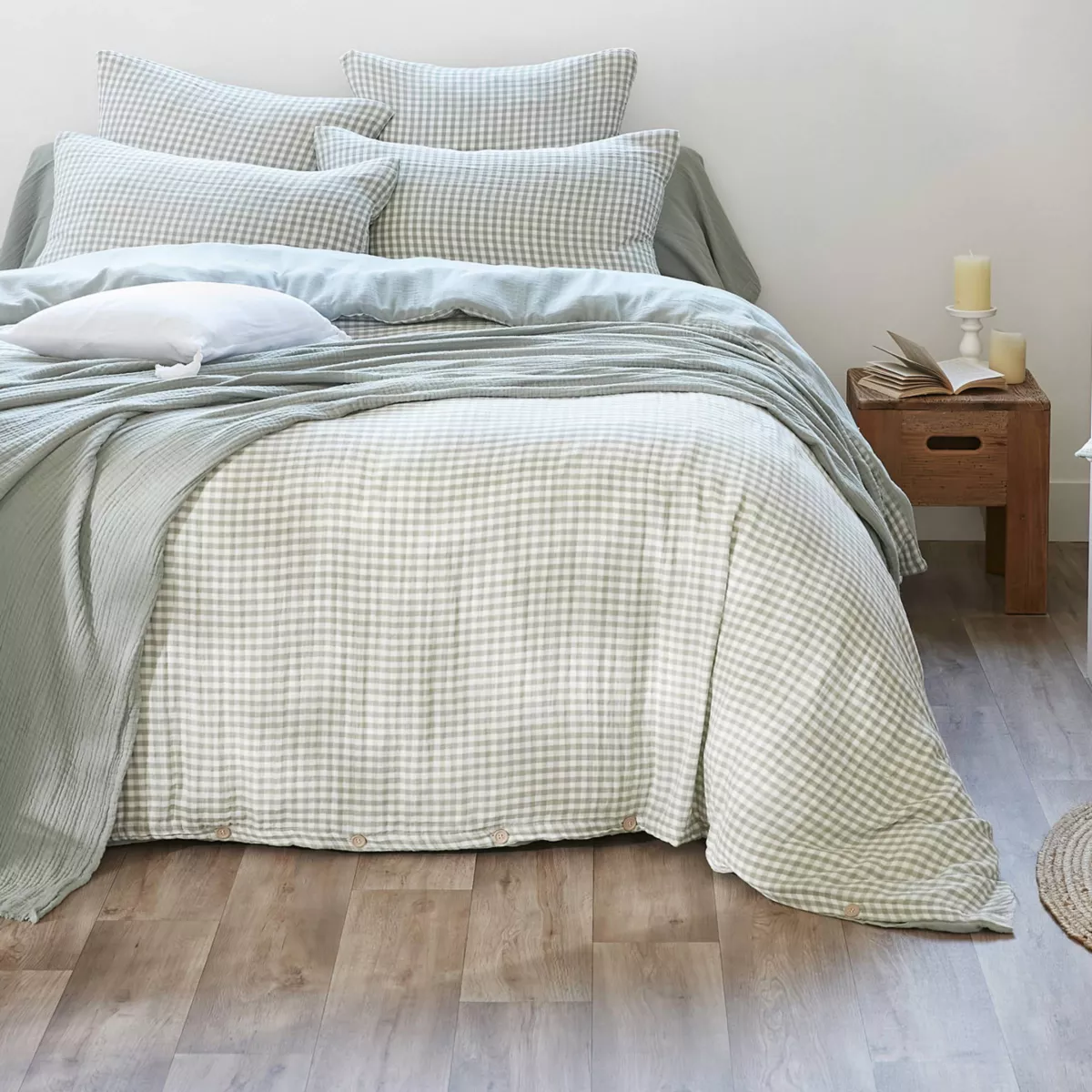Copripiumino in cotone gauze (280 x 240 cm) Gaïa vichy Verde eucalipto