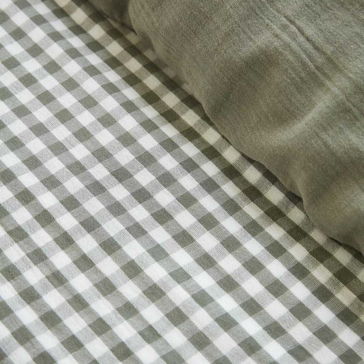 Funda de edredón de algodón gauze (280 x 240 cm) Gaïa vichy Verde romero