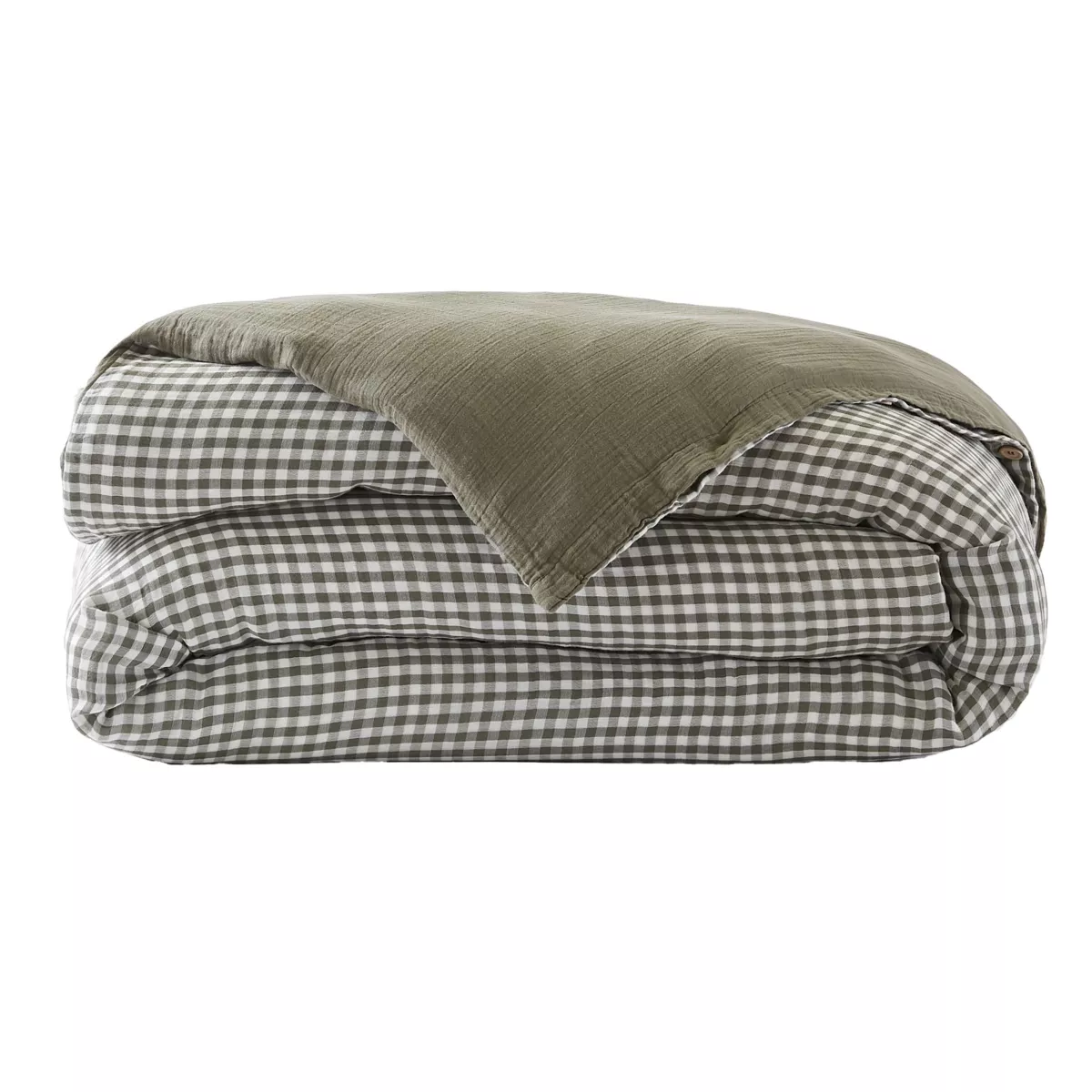 Funda de edredón de algodón gauze (280 x 240 cm) Gaïa vichy Verde romero