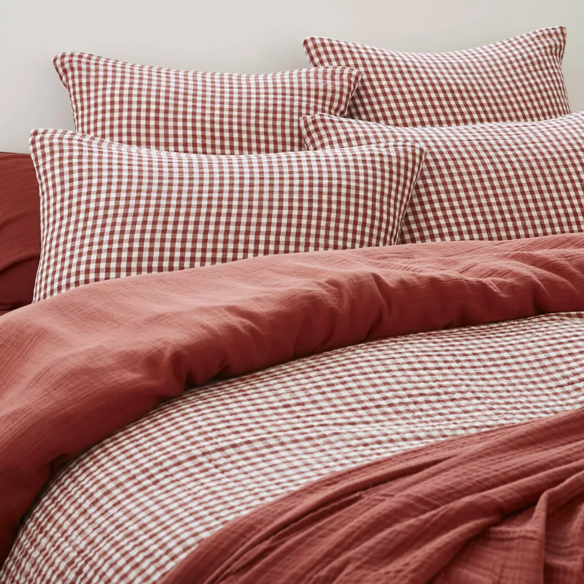 Housse de couette gaze de coton (280 x 240 cm) Gaïa vichy Terracotta