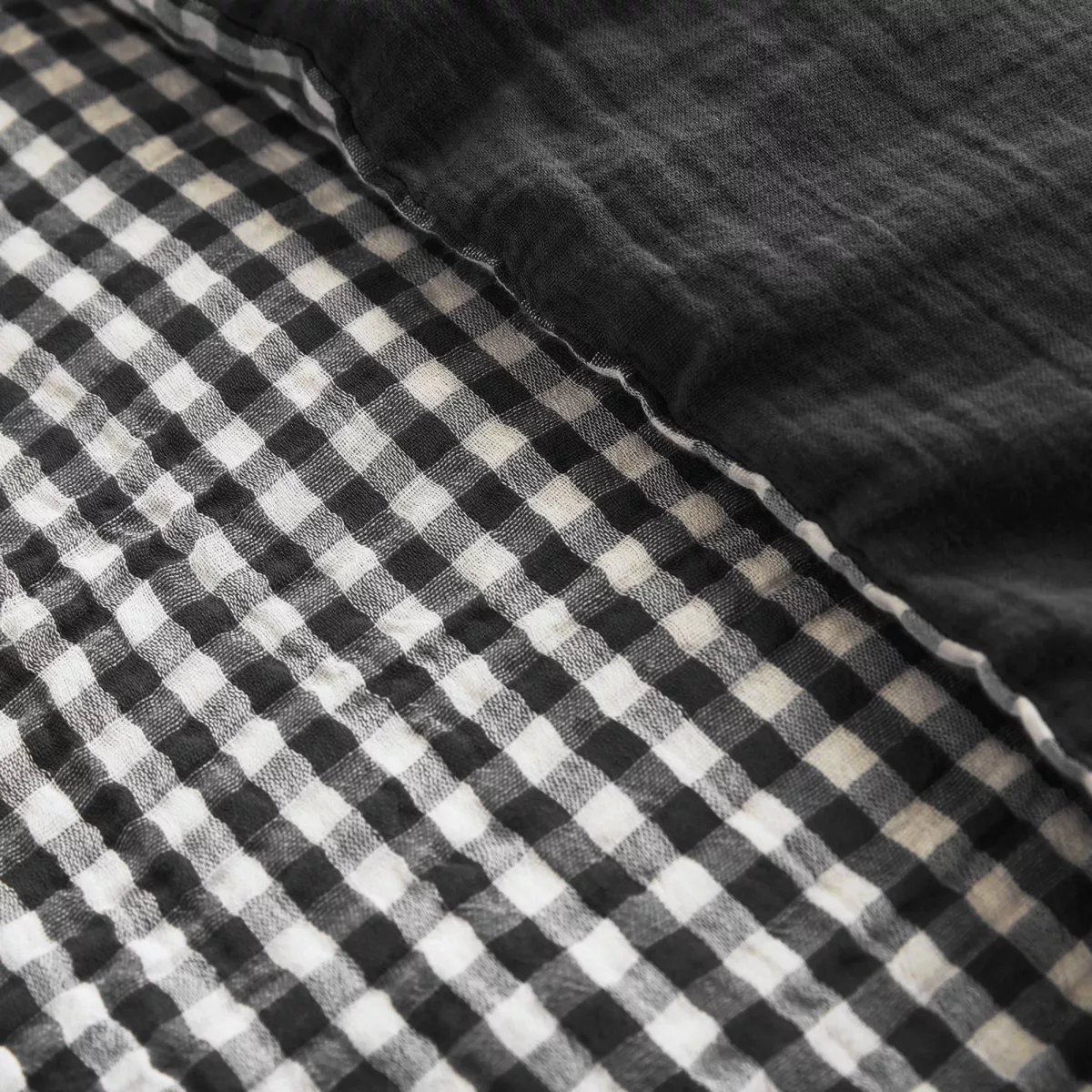 Funda de edredón de algodón gauze (140 x 200 cm) Gaïa vichy Negro