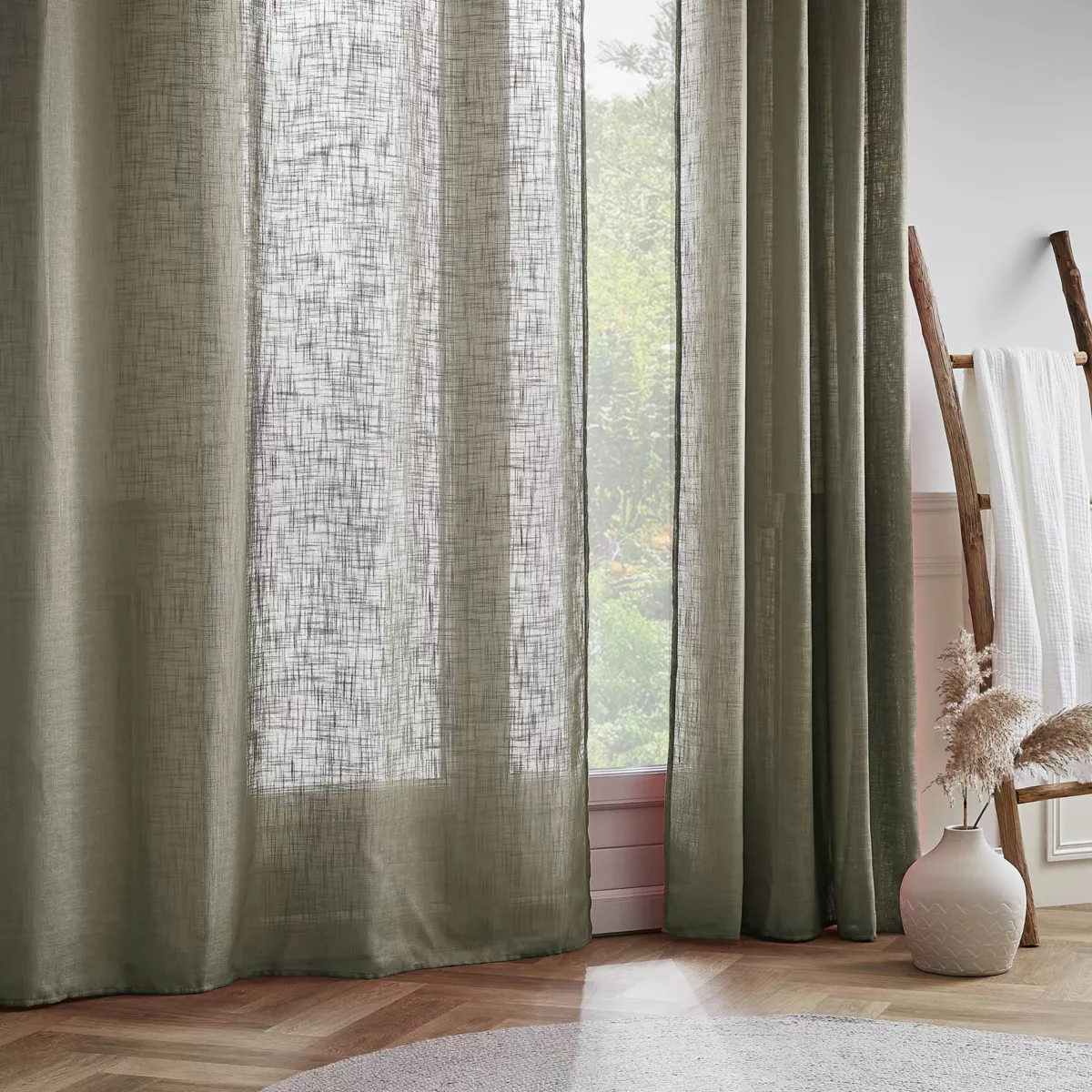 Voilage grande largeur effet lin(400 x 240 cm) Robin Vert Romarin