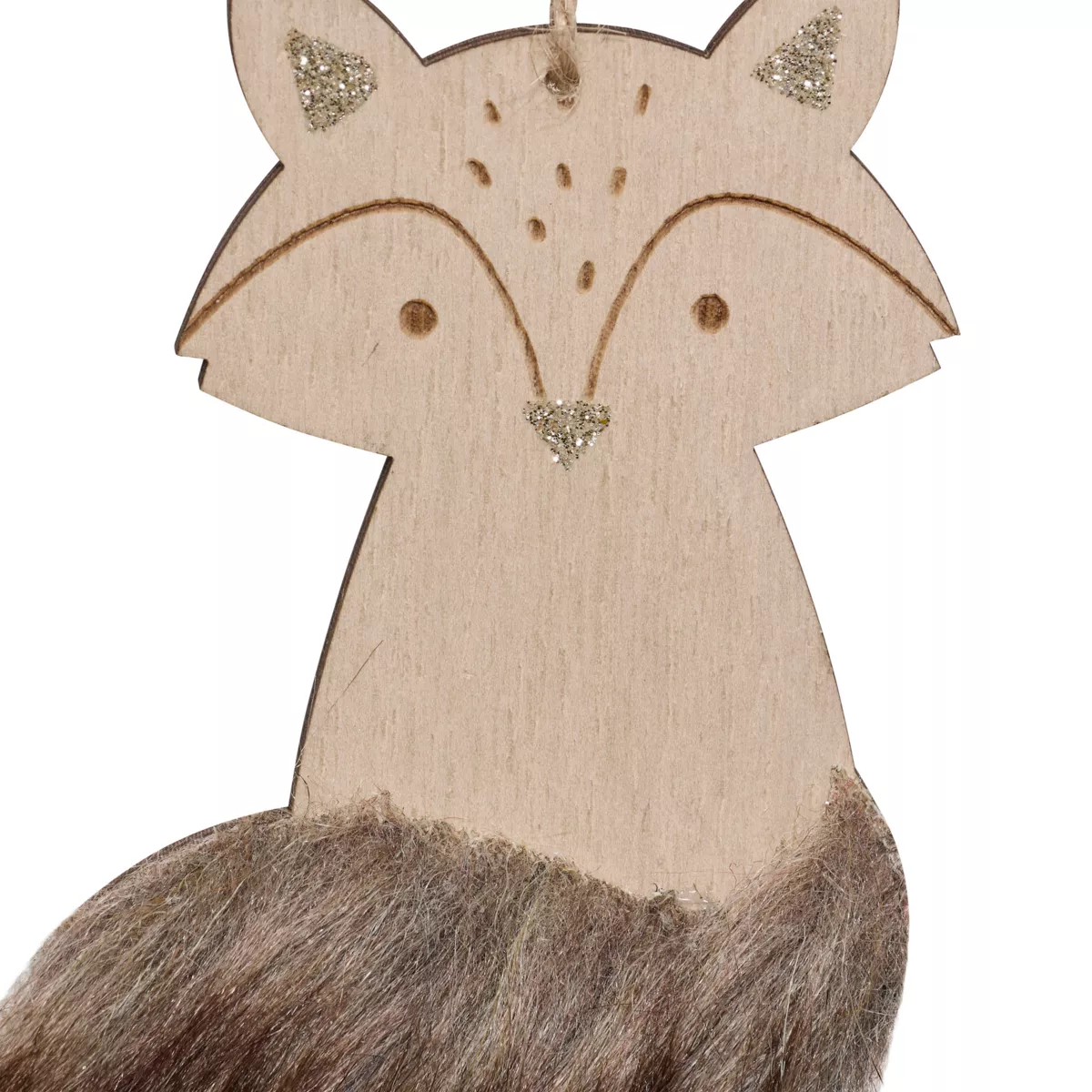 Sospensione di Natale in legno (H12 cm) Volpe morbida pelliccia Marrone