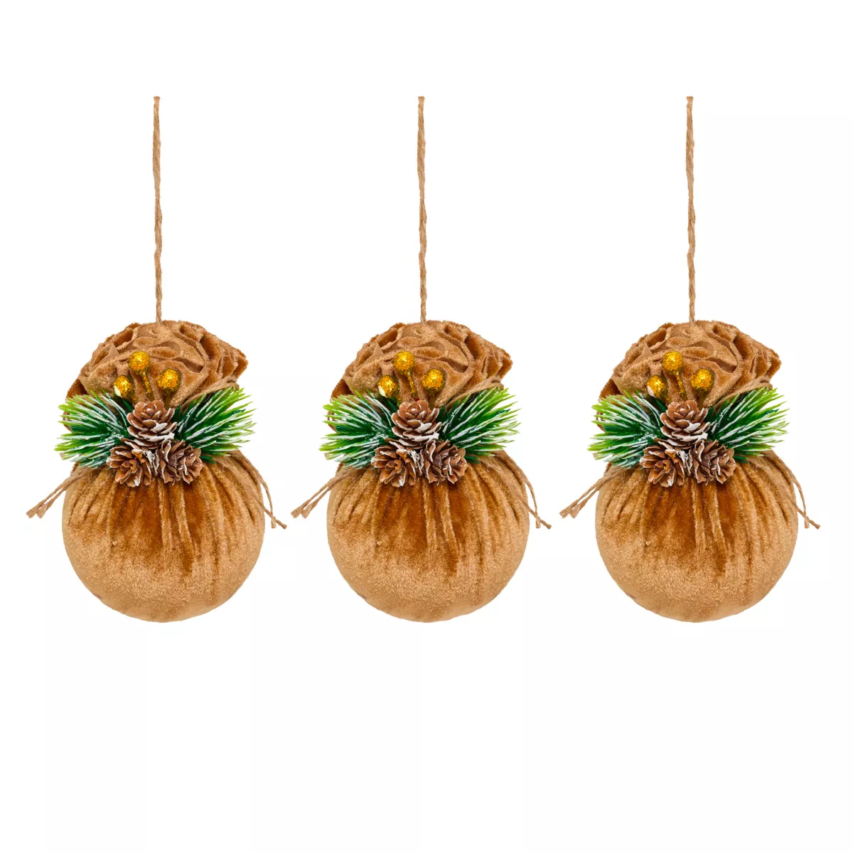 Set di 3 palline di Natale (D80 mm) Ballotines in velluto Naturale