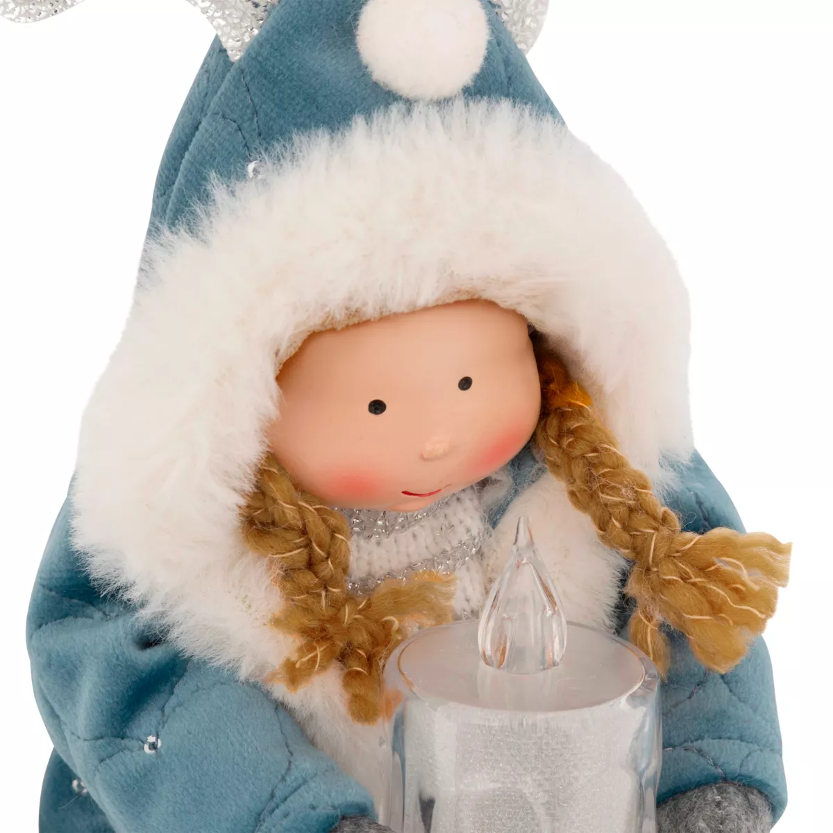 Bambola luminosa seduta (H41 cm) Alice e candela Cielo blu