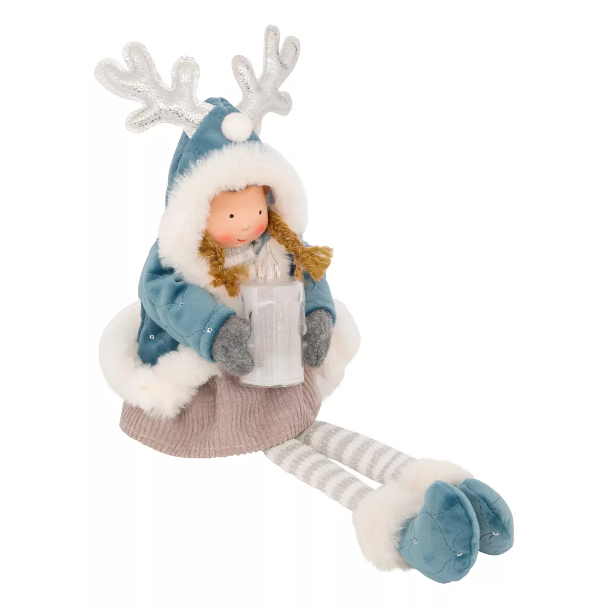 Bambola luminosa seduta (H41 cm) Alice e candela Cielo blu
