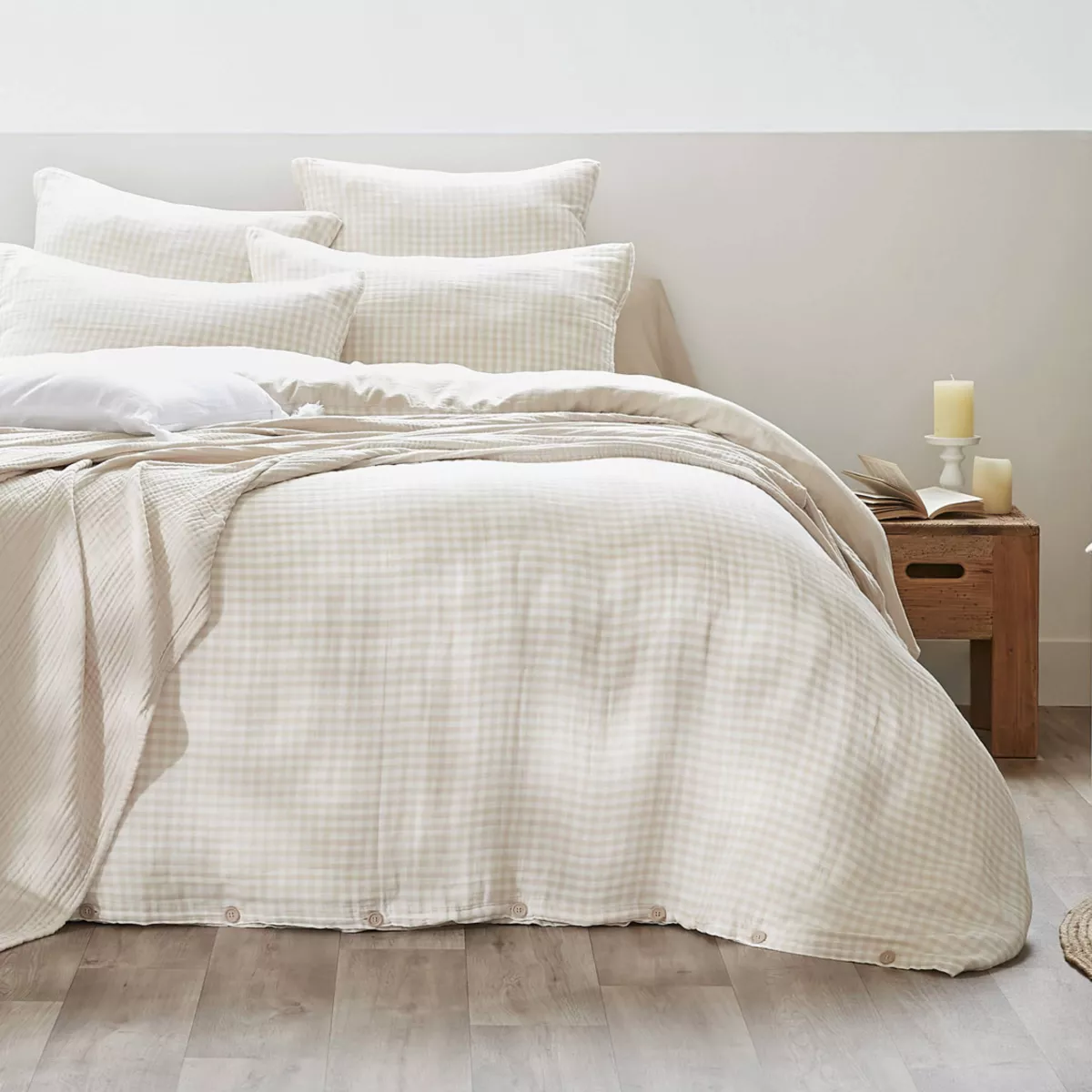 Housse de couette gaze de coton (240 x 220 cm) Vickie Beige