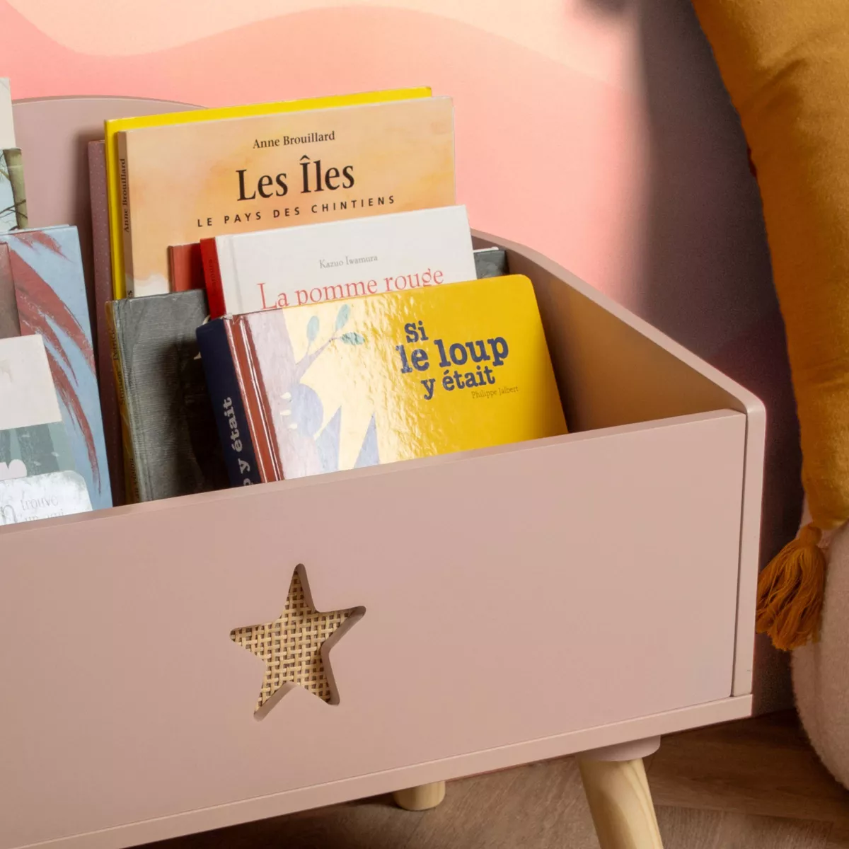 Coffre à jouet ouvert enfant bois (H44 cm) Stars Rose