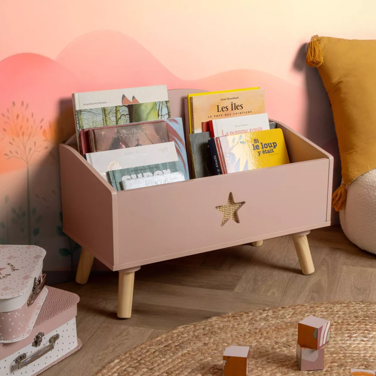 Spielzeugkiste Kinderzimmer Holz (H44 cm) Stars Rosa