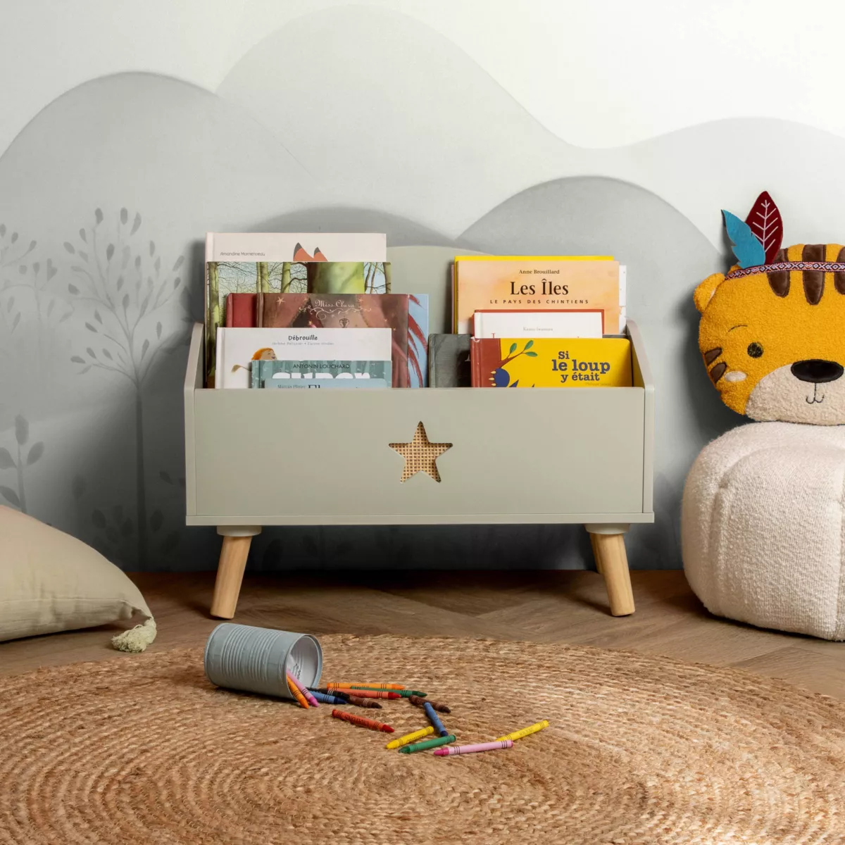 Spielzeugkiste Kinderzimmer Holz (H44 cm) Stars Vert