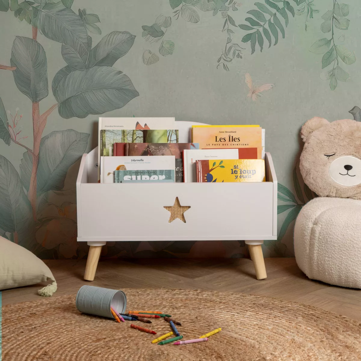 Coffre à jouet ouvert enfant bois (H44 cm) Stars Blanc