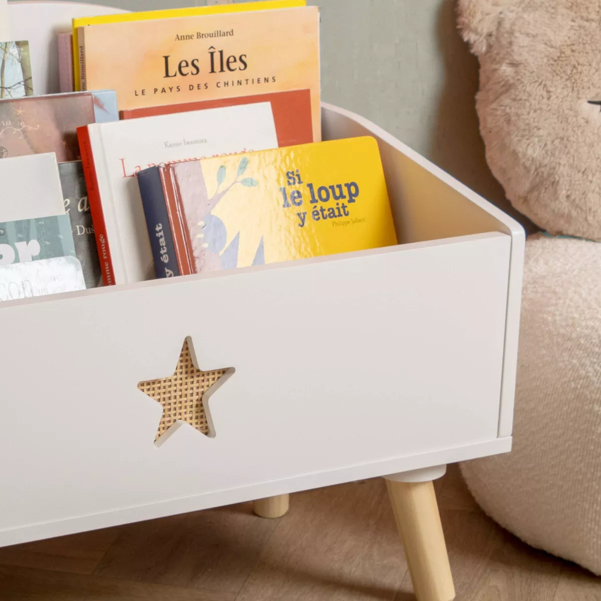 Coffre à jouet ouvert enfant bois (H44 cm) Stars Blanc