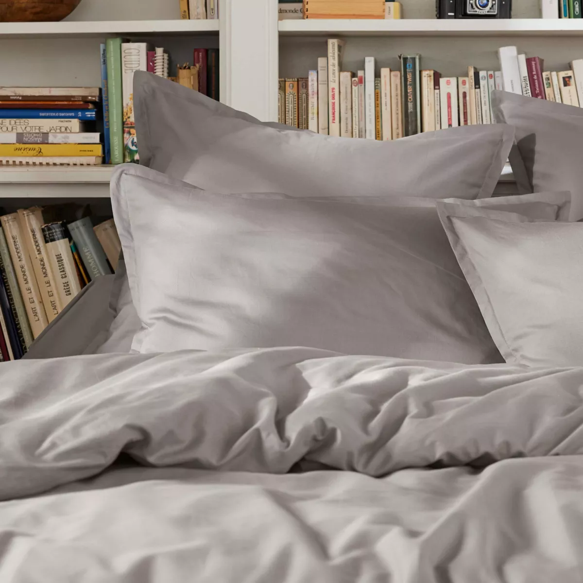 Drap plat percale de coton (270 x 300 cm) Cali Gris clair