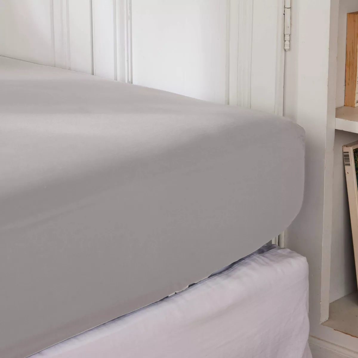 Sábana bajera en percal de algodón  (90 cm) Cali Gris claro