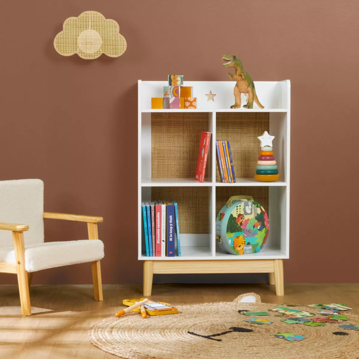 Meuble de rangement enfant bois 4 niches (H86 cm) Stars Blanc