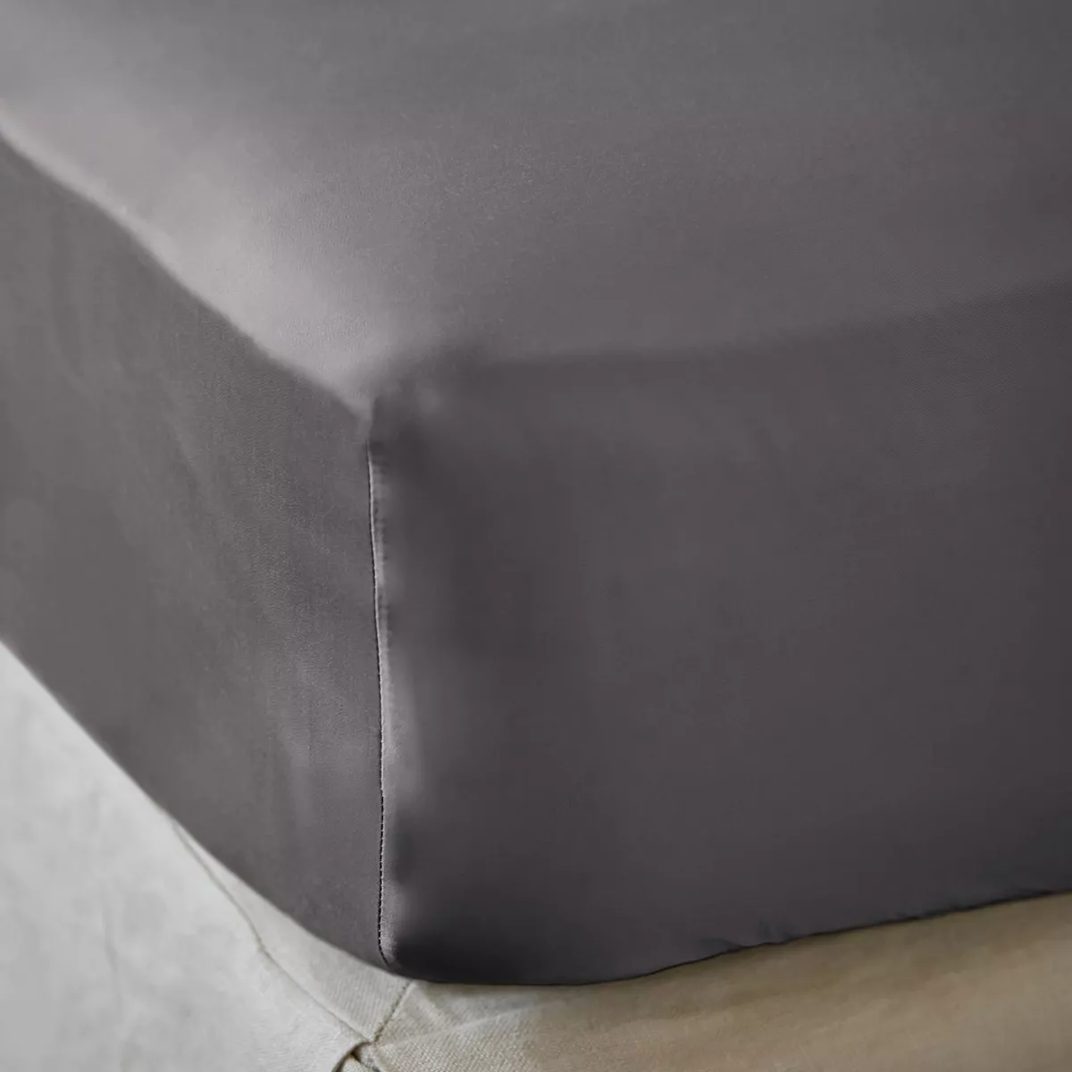 Drap housse satin de bambou (90 x 190 cm) Sienna Gris granit
