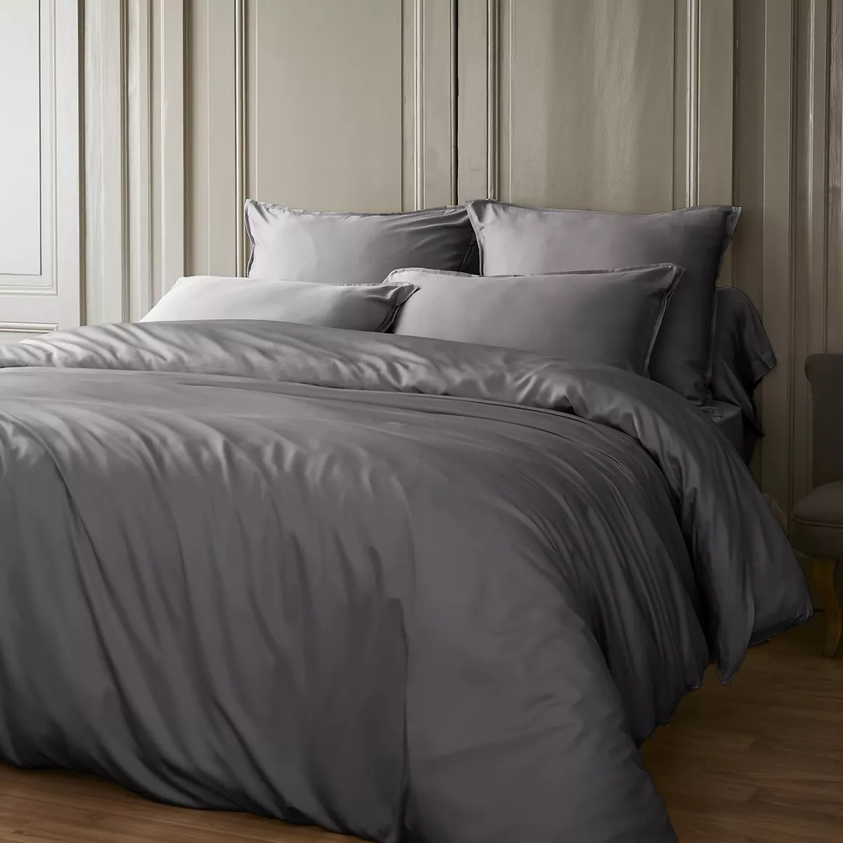 Drap housse satin de bambou (90 x 190 cm) Sienna Gris granit