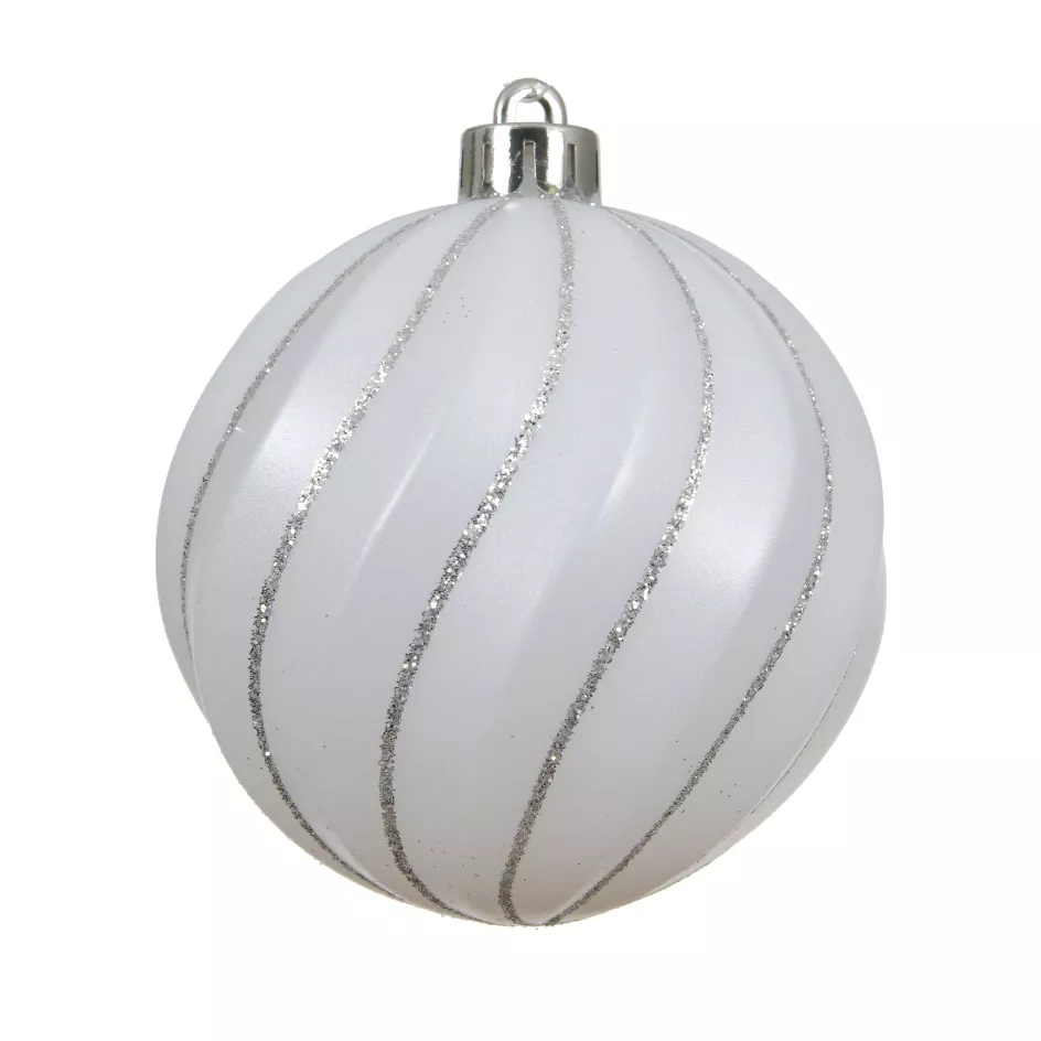 LOT DE 6  Boule polystyrene dia8cm blanc pailleté argent Glam chic