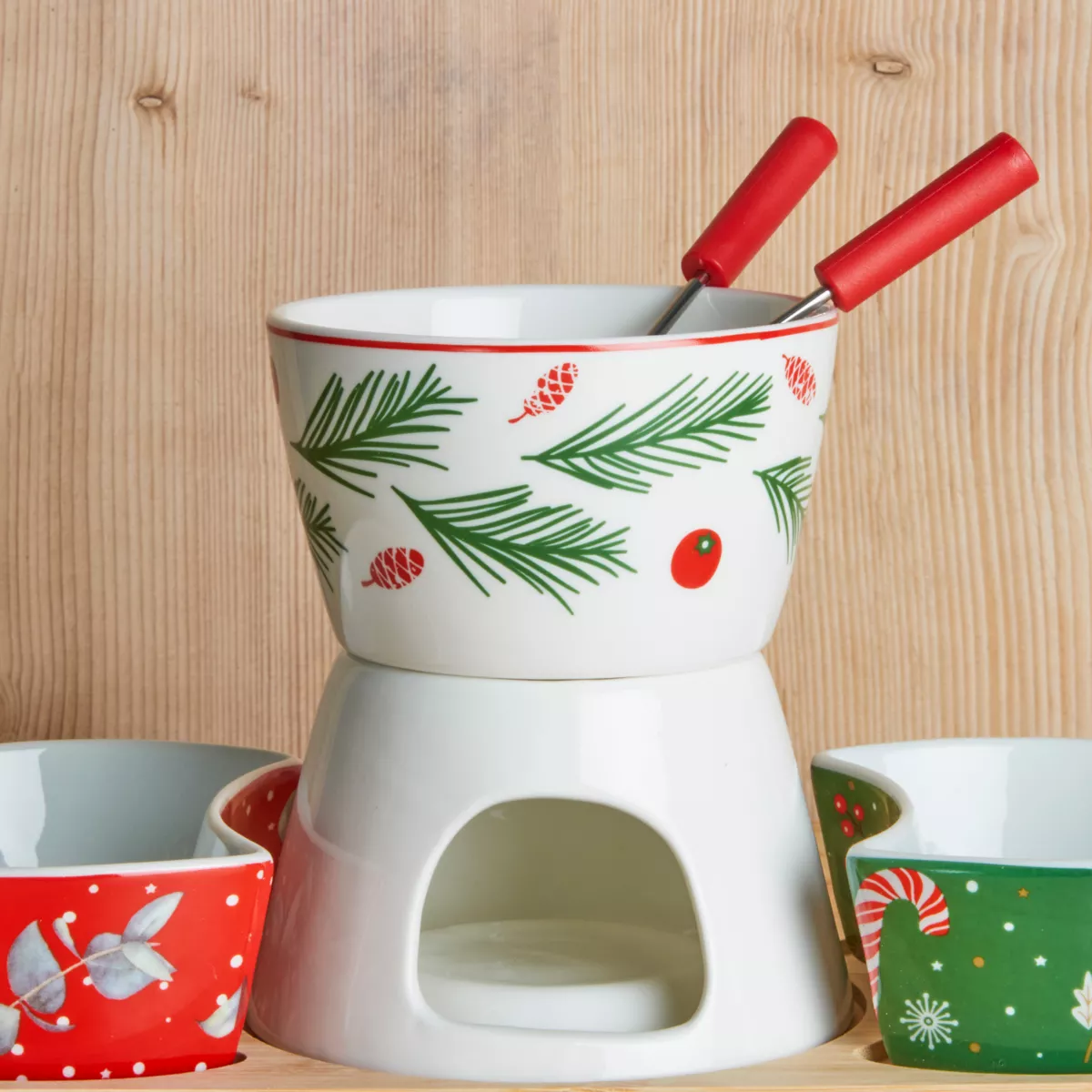 Set per fonduta al cioccolato in porcellana Natale Goloso