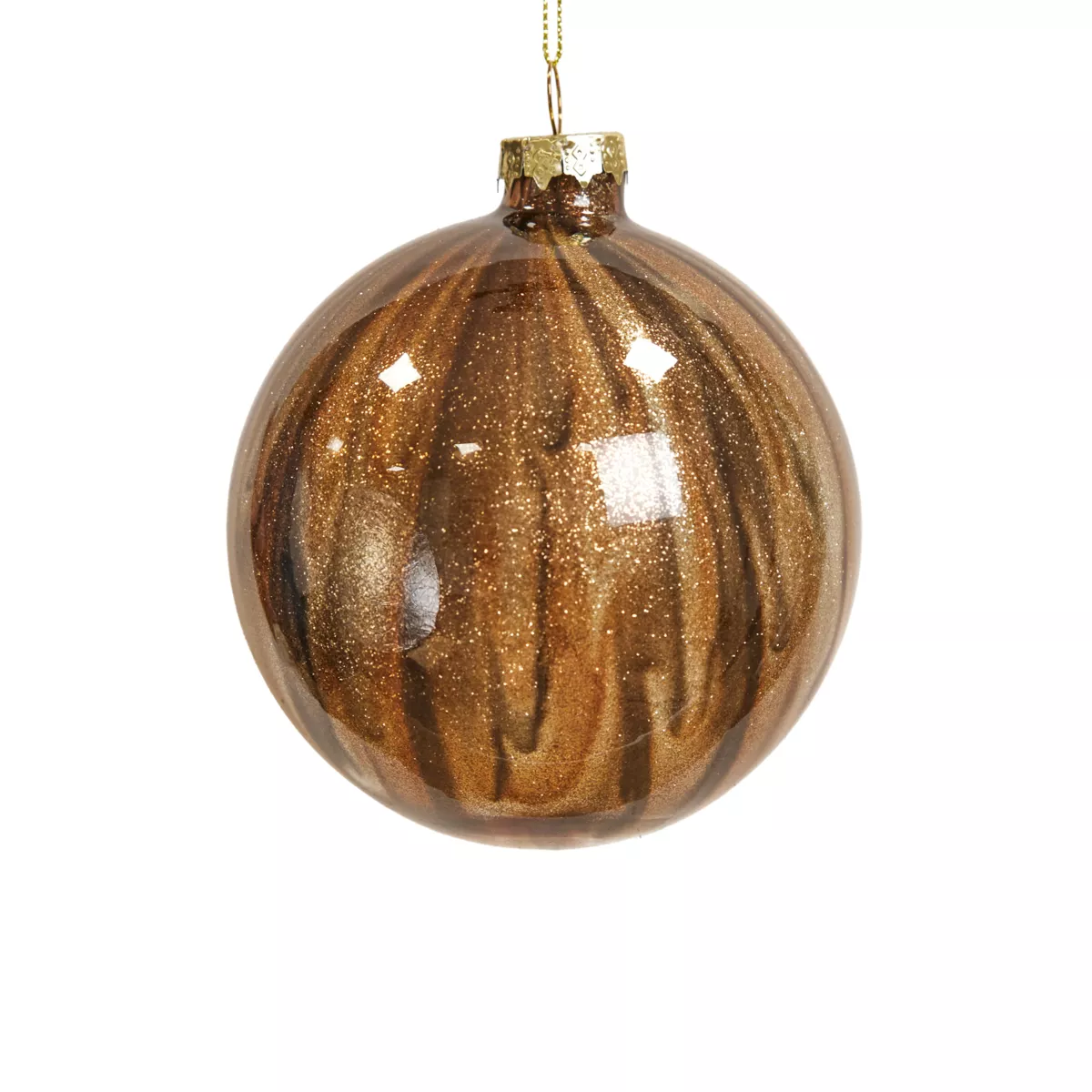Lot de 9 boules de Noël en verre (D100 mm) New York Brun scintillant
