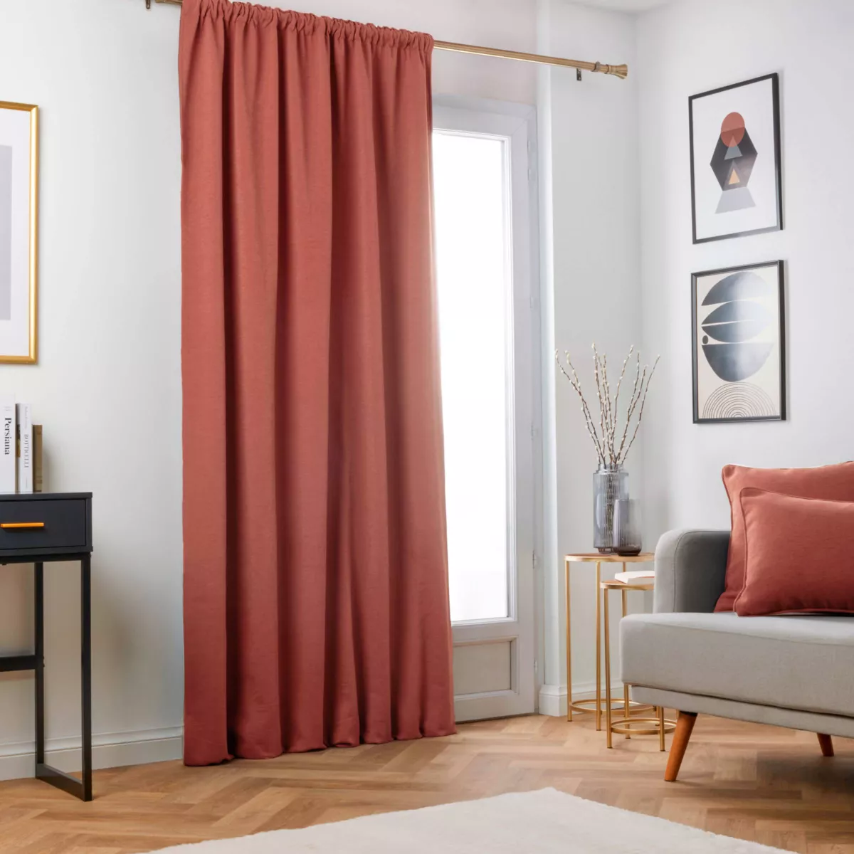 Tenda oscurante termica con fettuccia arricciata (280 x 240 cm) Mezzanotte Terracotta
