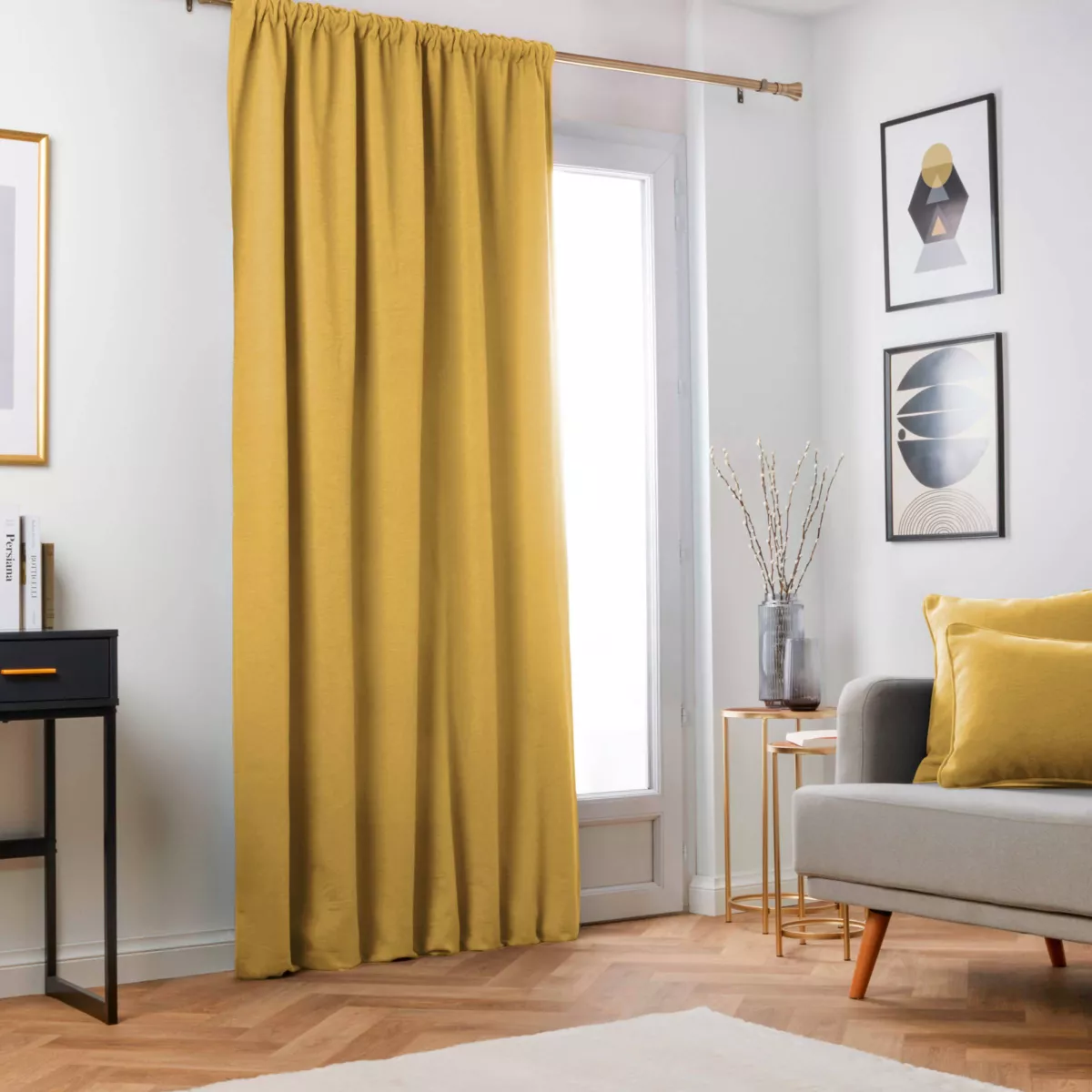 Tenda oscurante termica con fettuccia arricciata (280 x 240 cm) Mezzanotte Giallo ocra