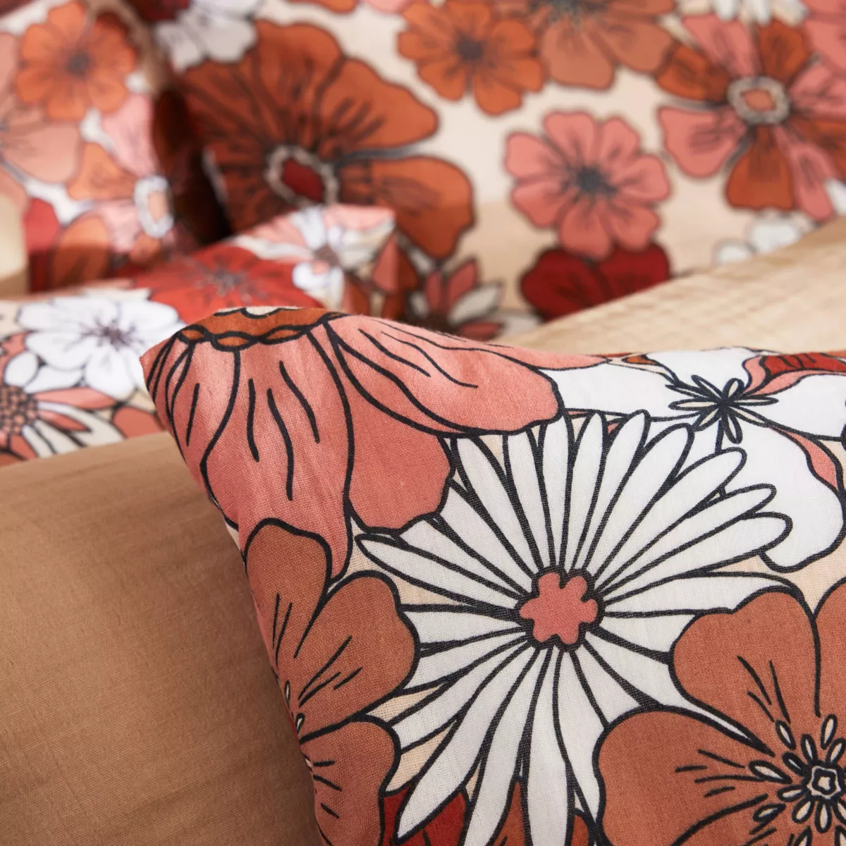 Funda de edredón de gasa de algodón (140 x 200 cm) Gaïa azalea Terracotta