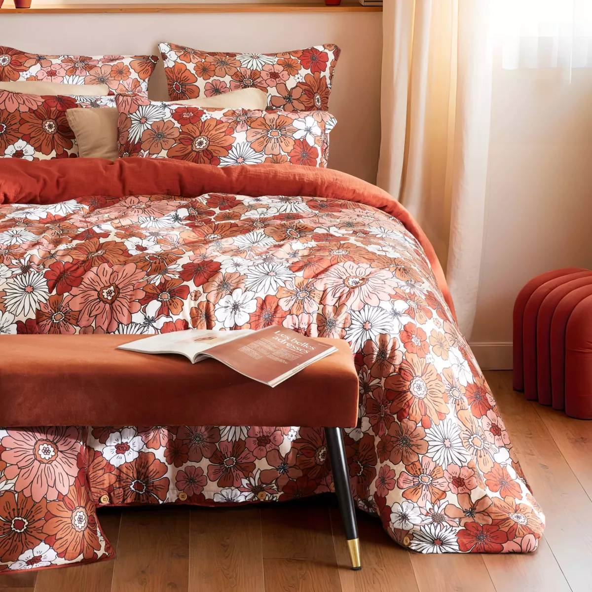 Funda de edredón de gasa de algodón (140 x 200 cm) Gaïa azalea Terracotta