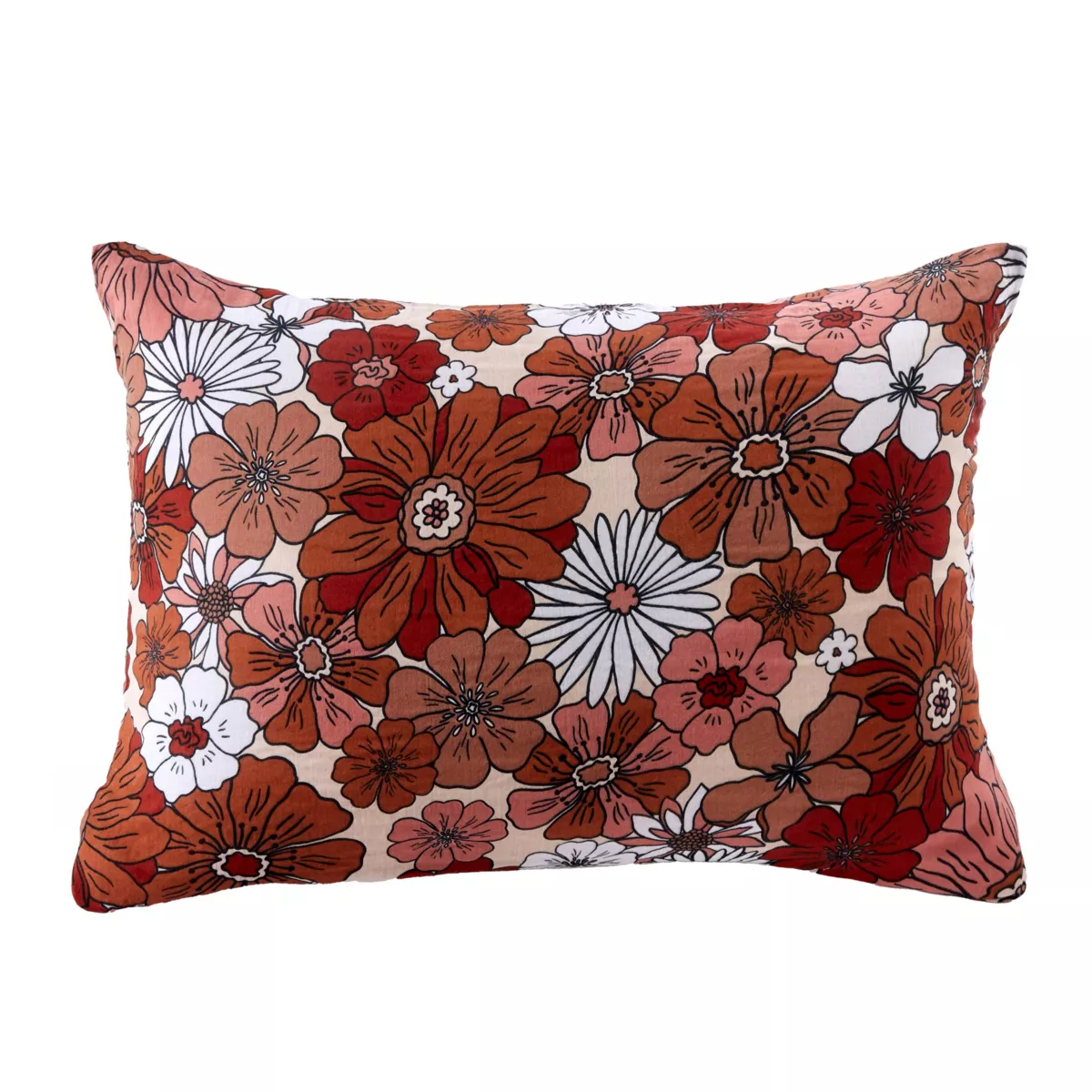 Taie d'oreiller rectangulaire gaze de coton (50 x 70 cm) Gaïa azalée Terracotta