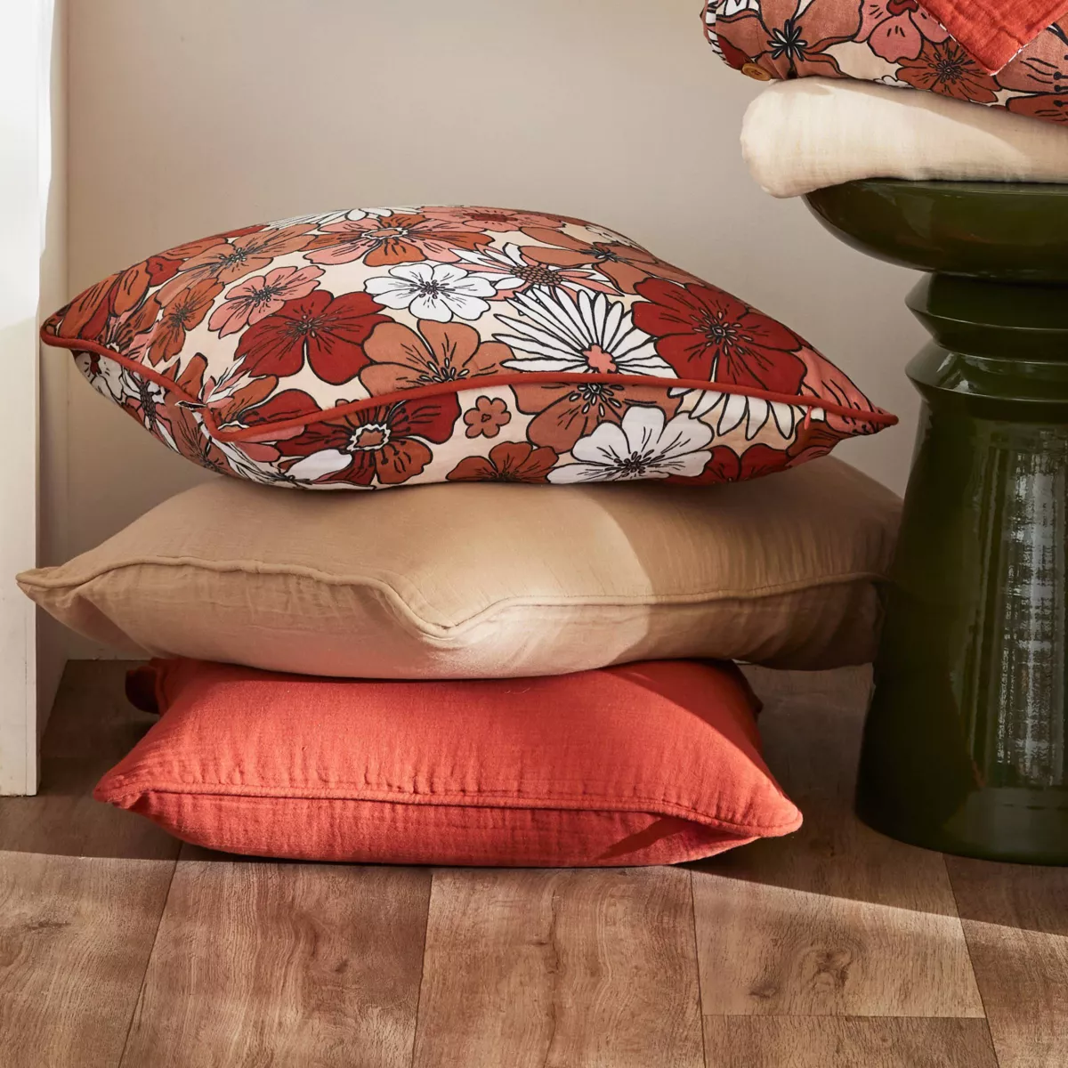 Cojín rectangular en gasa de algodón (40 x 60 cm) Gaïa azalea Terracotta