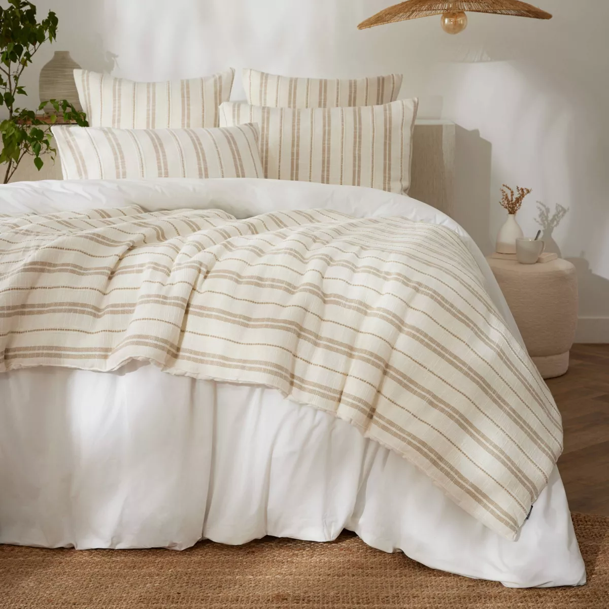 Colcha reversible de algodón texturizado y percal (90 x 220 cm) Alice Ficelle