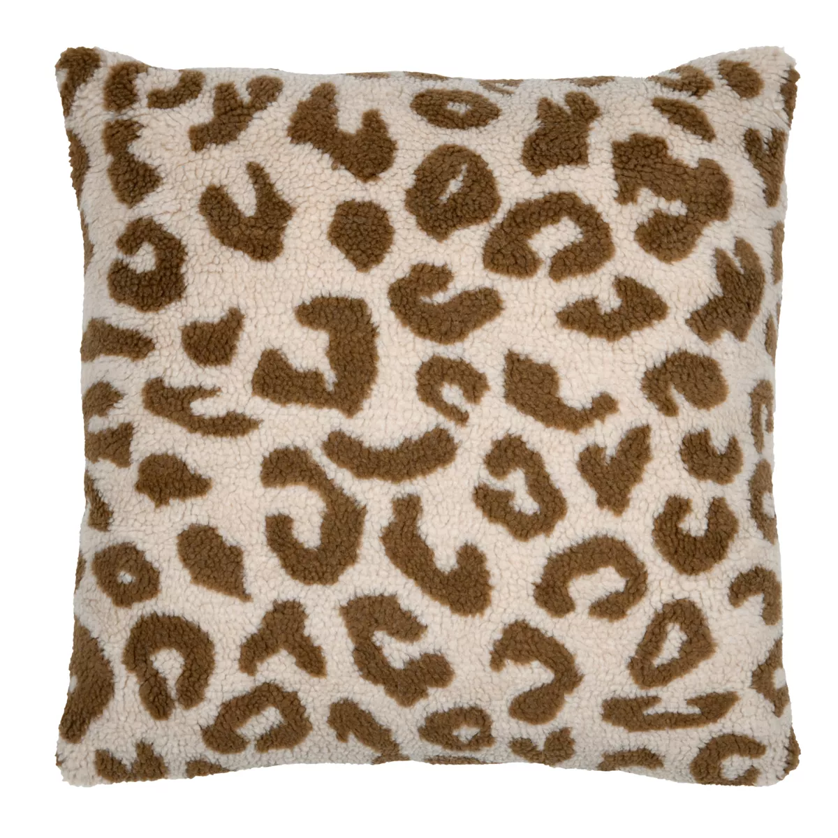 Coussin carré fausse fourrure léopard (45 x 45 cm) Fauves Beige