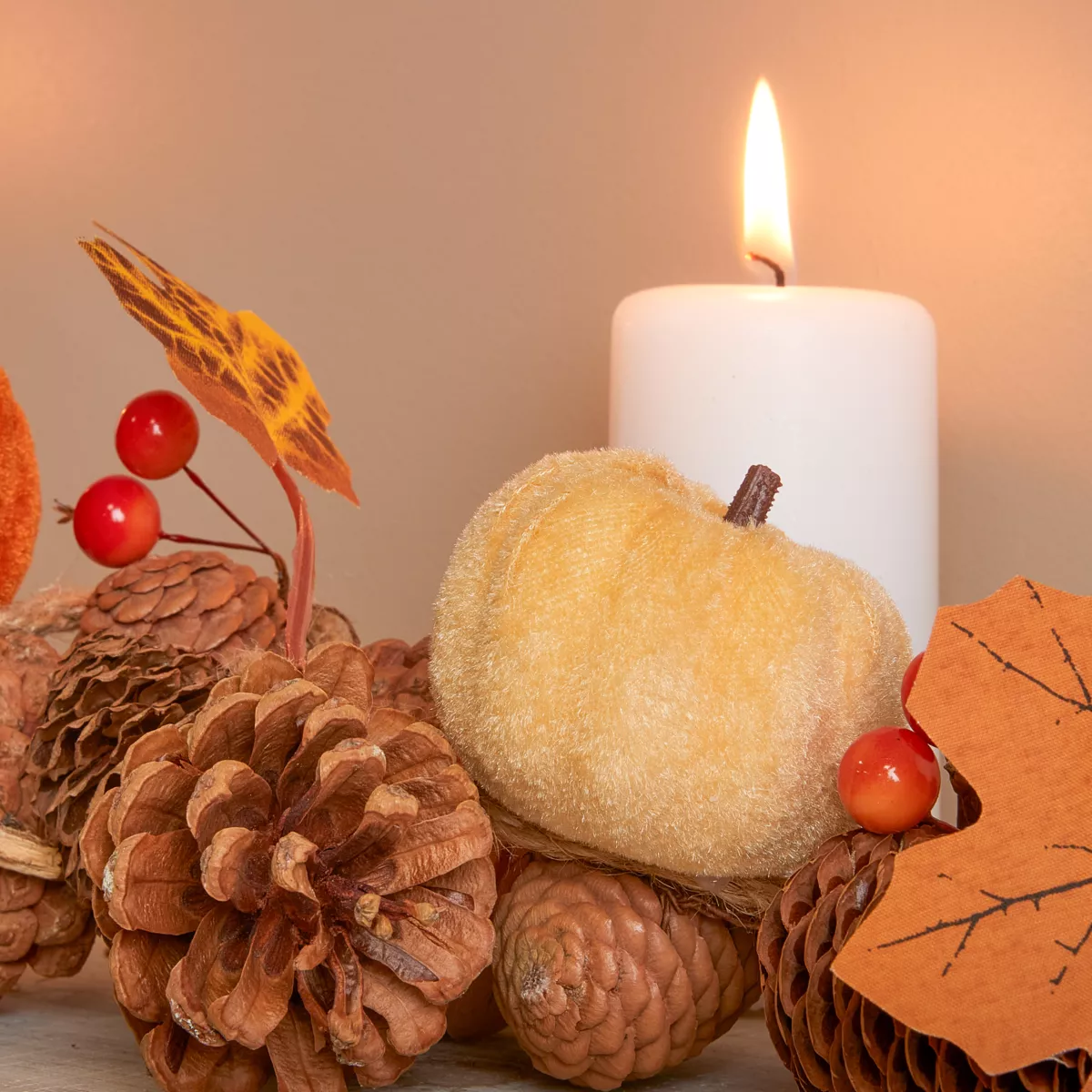 Ghirlanda con pigne (150 cm) Zucca in velluto Arancione