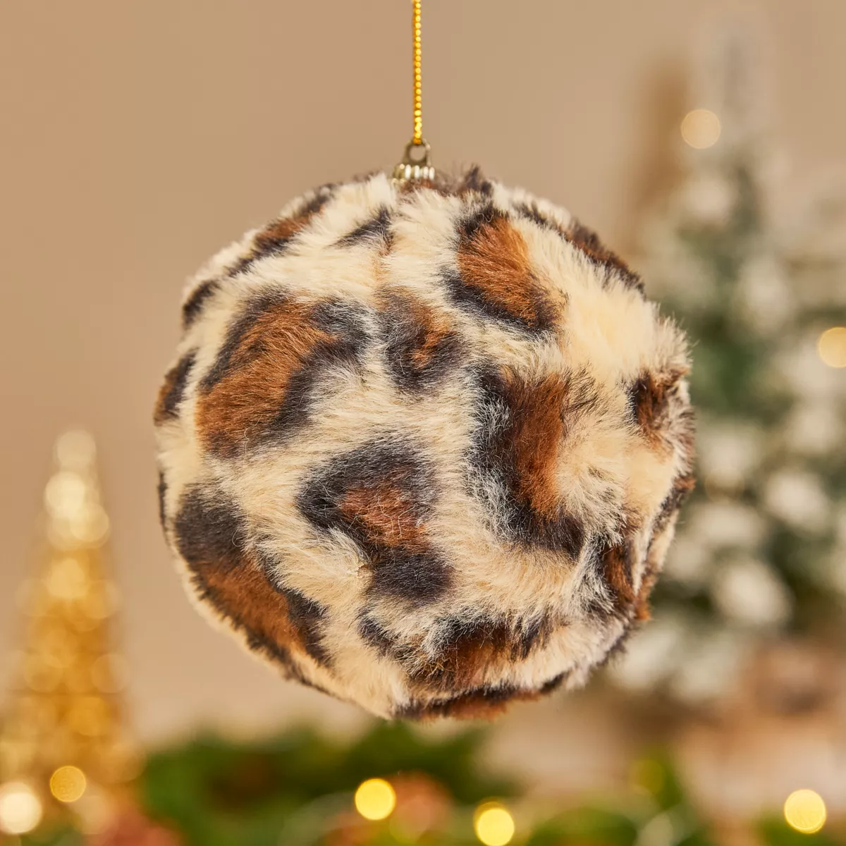 Lot de 12 boules de Noël (D100 mm) Léopard Beige et marron