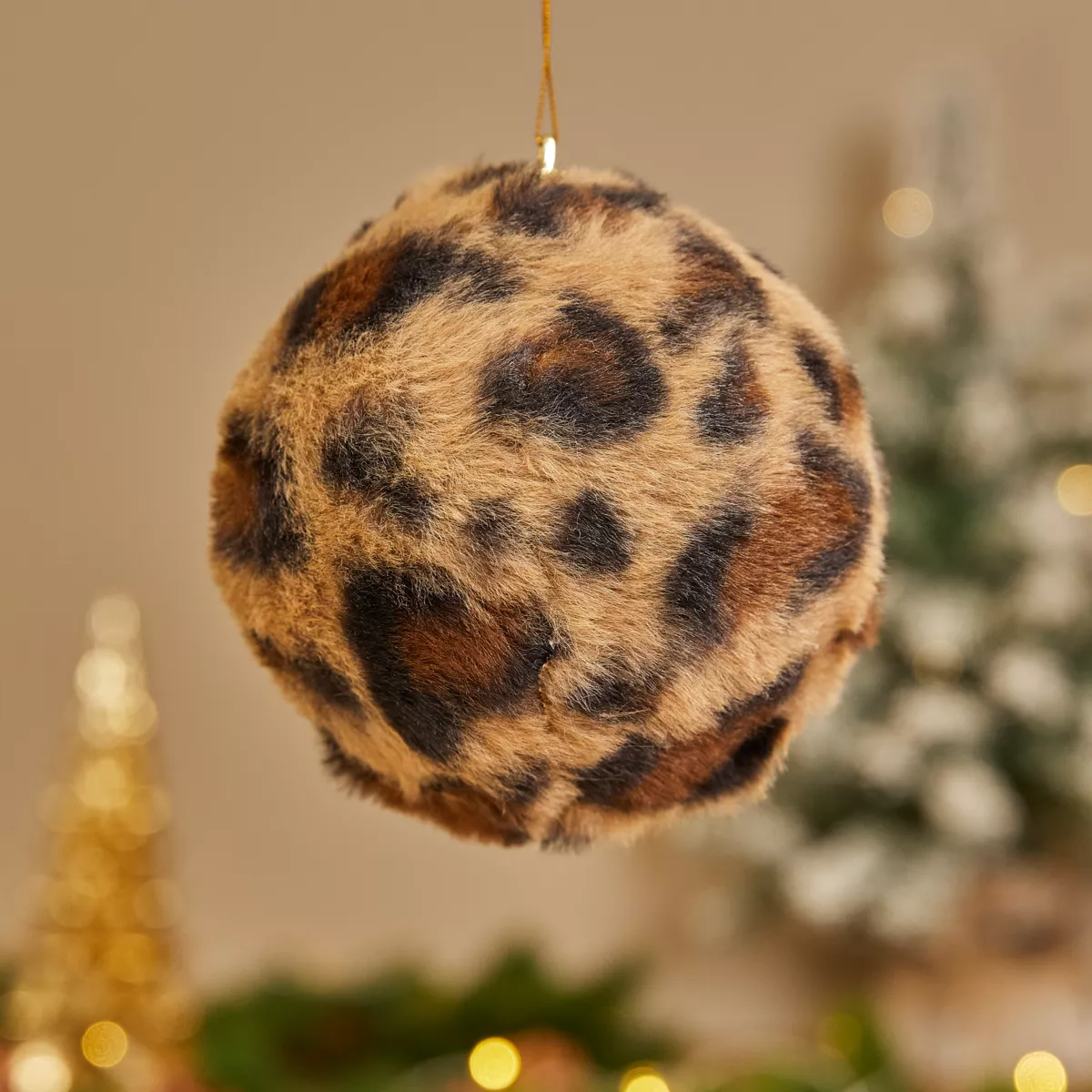 Lot de 12 boules de Noël (D100 mm) Léopard Beige et marron