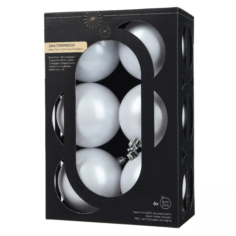 Lot de 6 boules de Noël (D80 mm) Aravis Blanc d'hiver