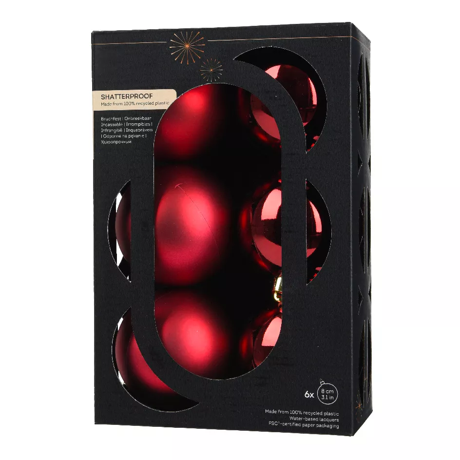 Lot de 6 boules de Noël (D80 mm) Aravis Rouge