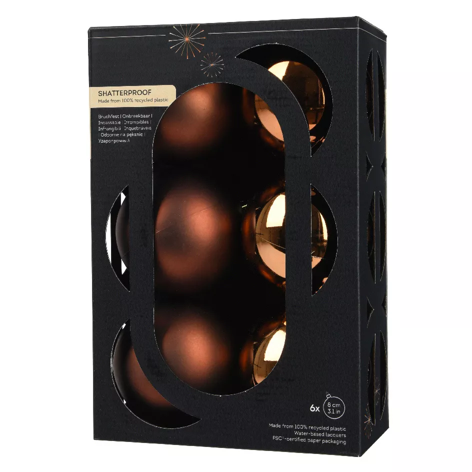 Lot de 6 boules de Noël (D80 mm) Aravis Marron